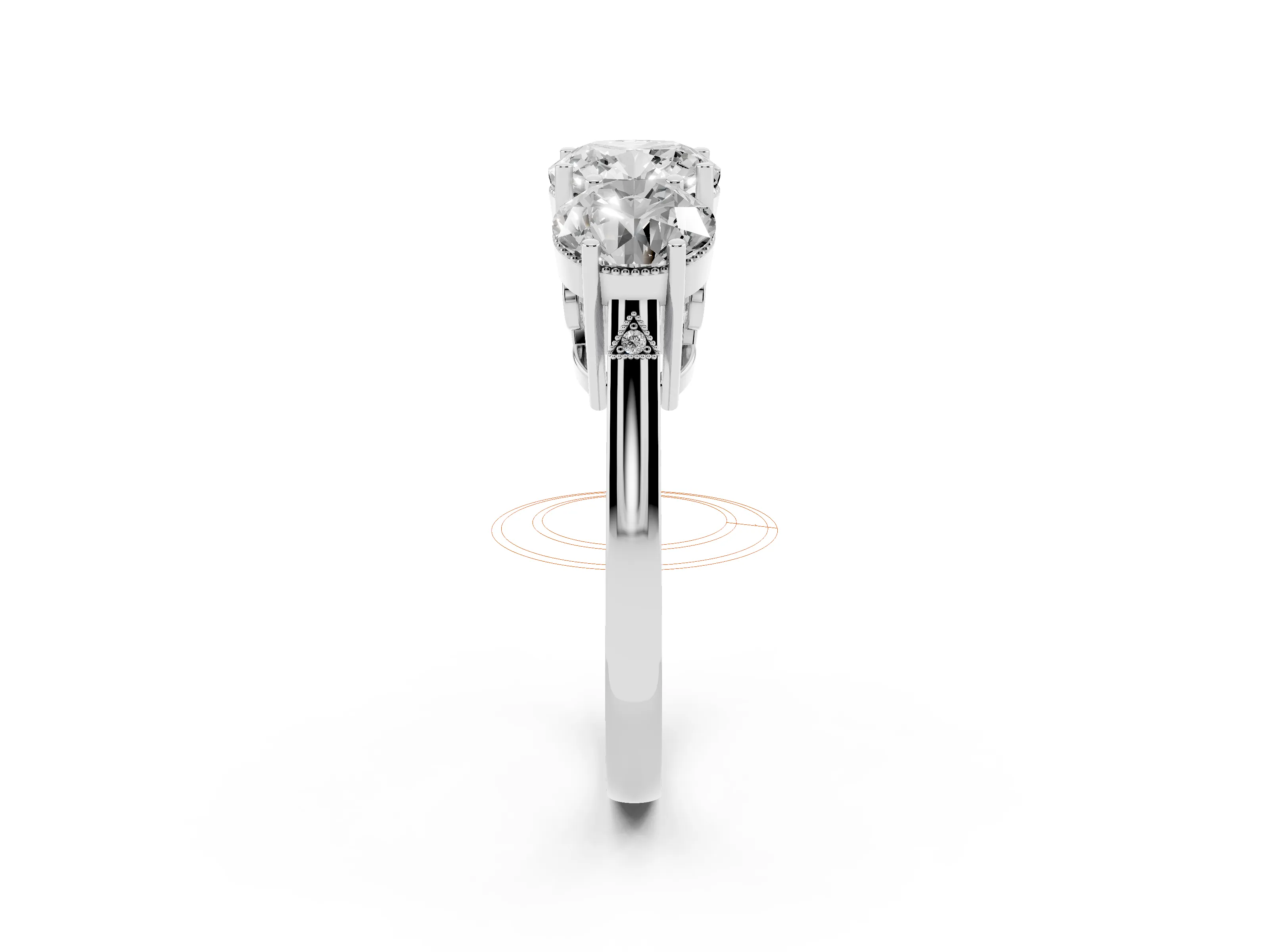 Cushion Cut Diamond Three-Stone Engagement Ring Set in White gold with Polished Band