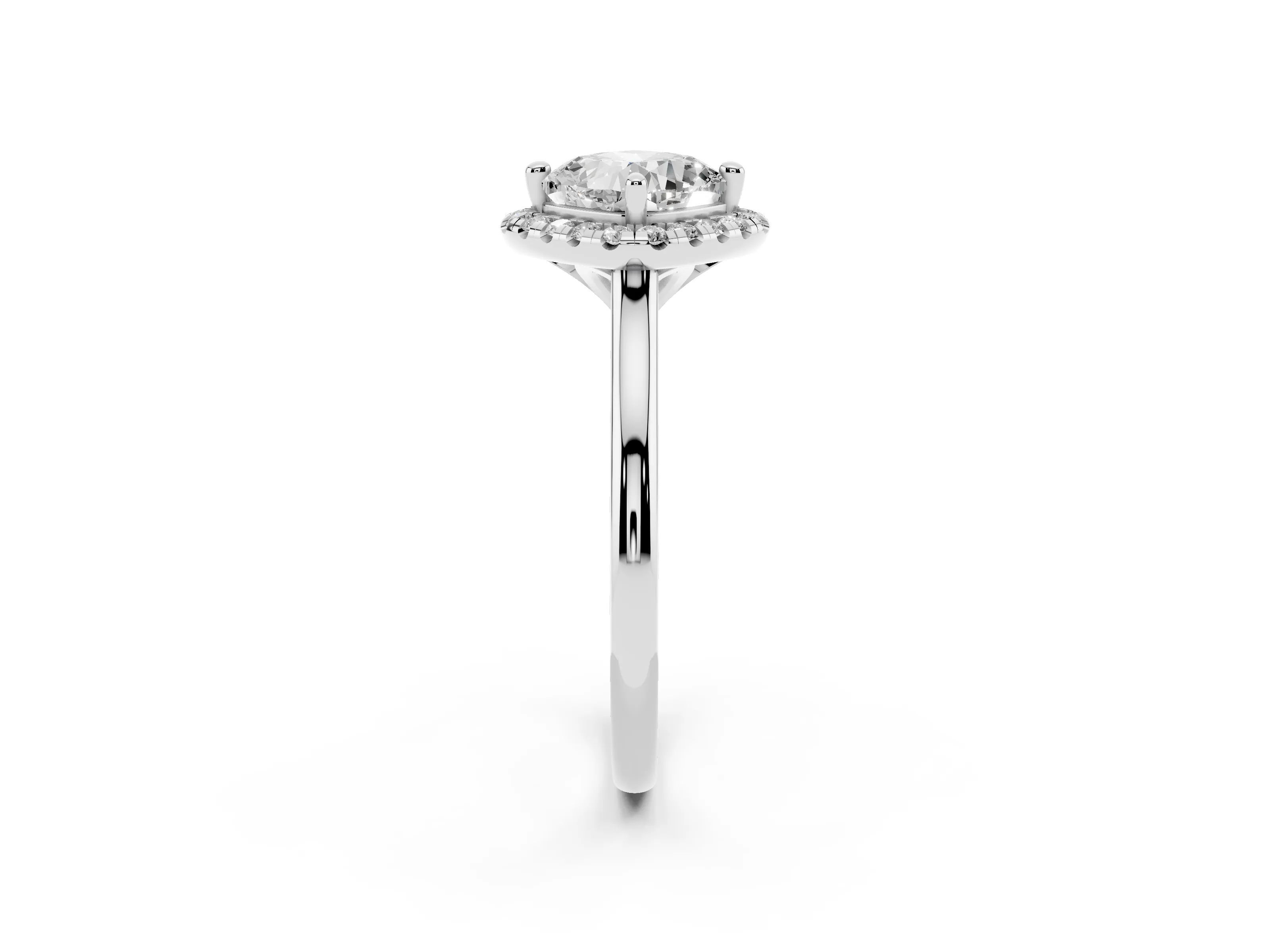 Cushion Cut Diamond Halo Engagement Ring Set in Platinum with Pavé Band and Rising Shoulders