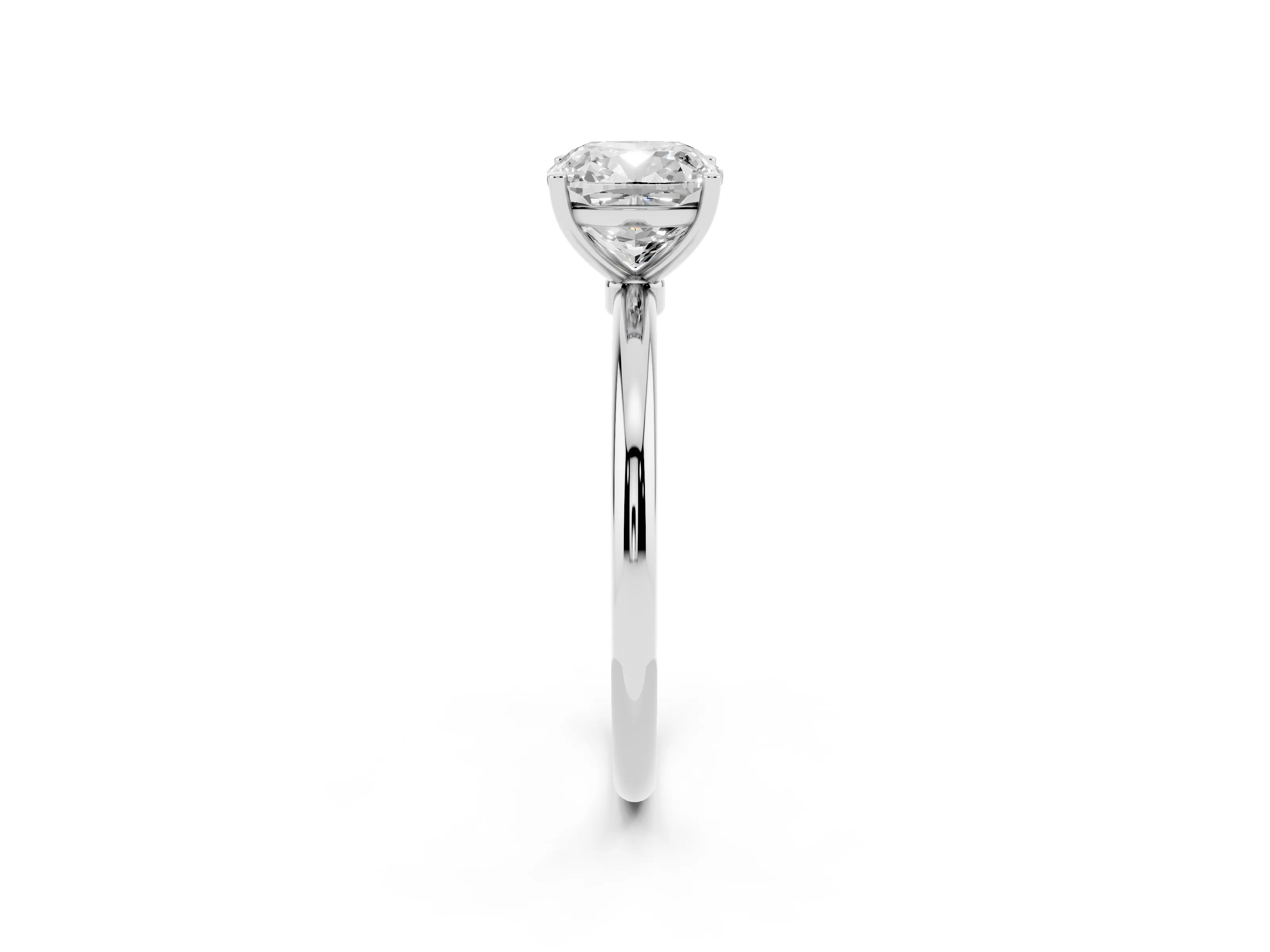 Cushion Cut Diamond Solitaire Engagement Ring Set in Silver with Thin Band and Prong Setting