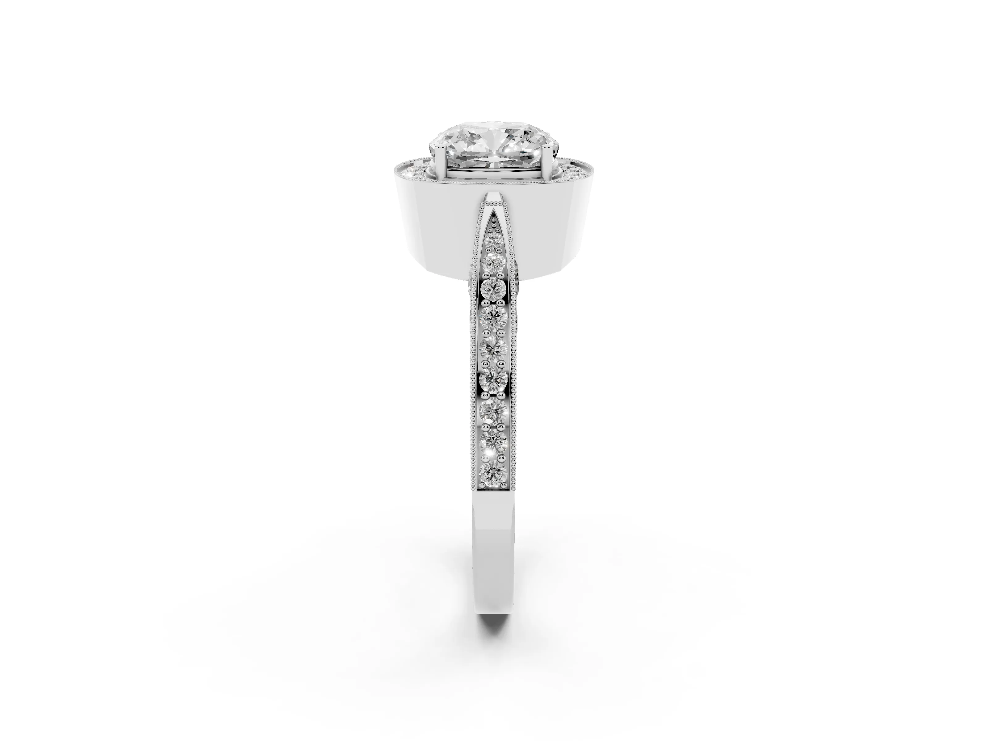 Cushion Cut Diamond Halo Engagement Ring Set in Silver with Accent Split Shank Band