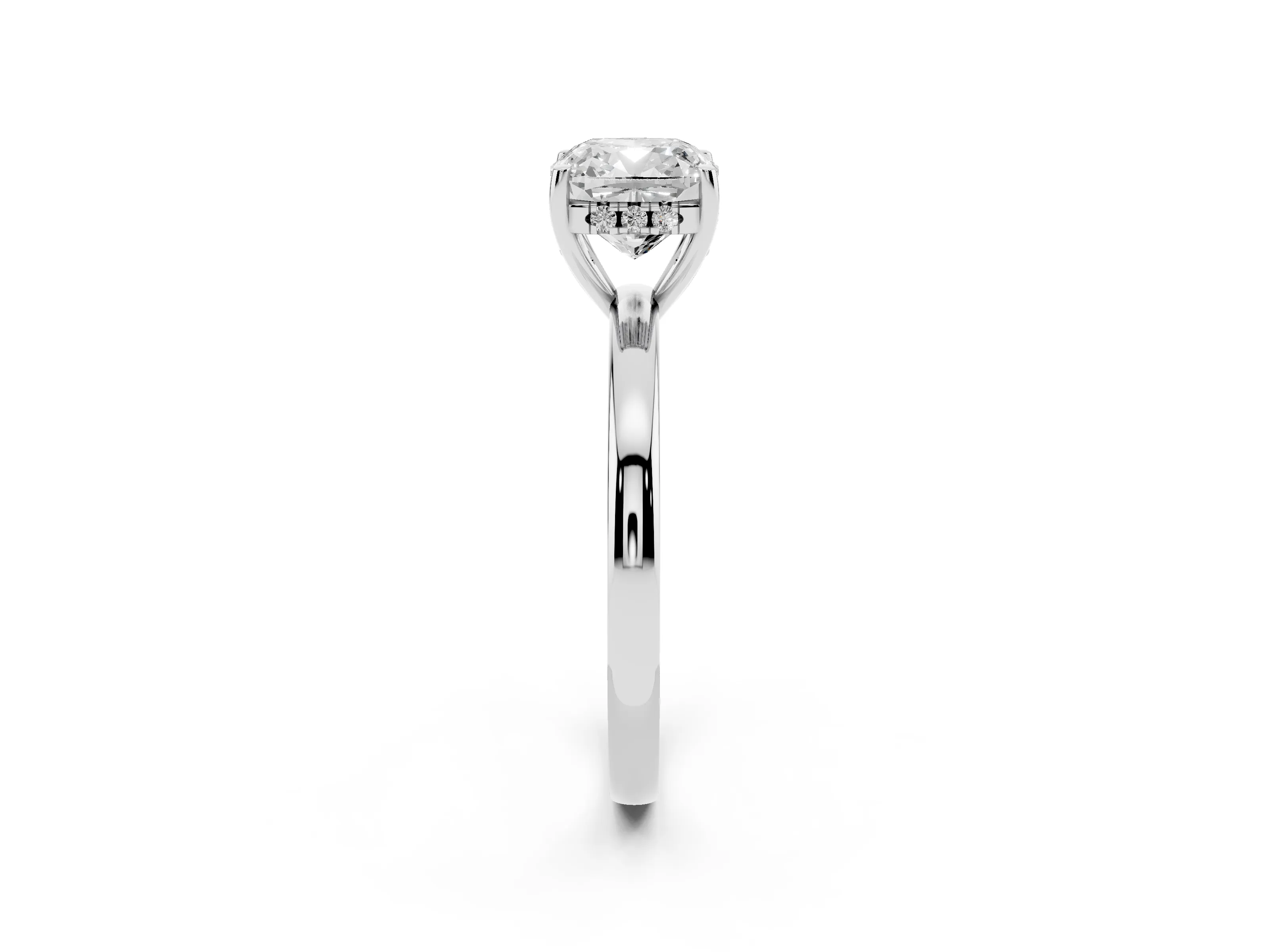 Cushion Cut Diamond Solitaire Ring Set in Platinum with Plain Band and Prong Setting