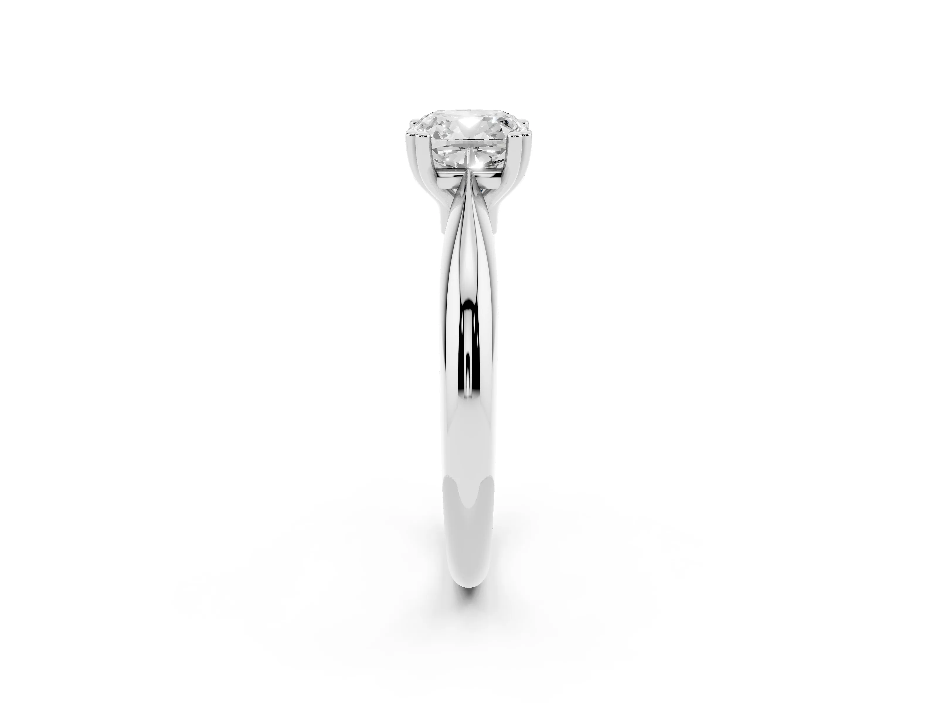 Cushion Cut Diamond Solitaire Engagement Ring Set in Silver with Tapered Band and Prong Setting