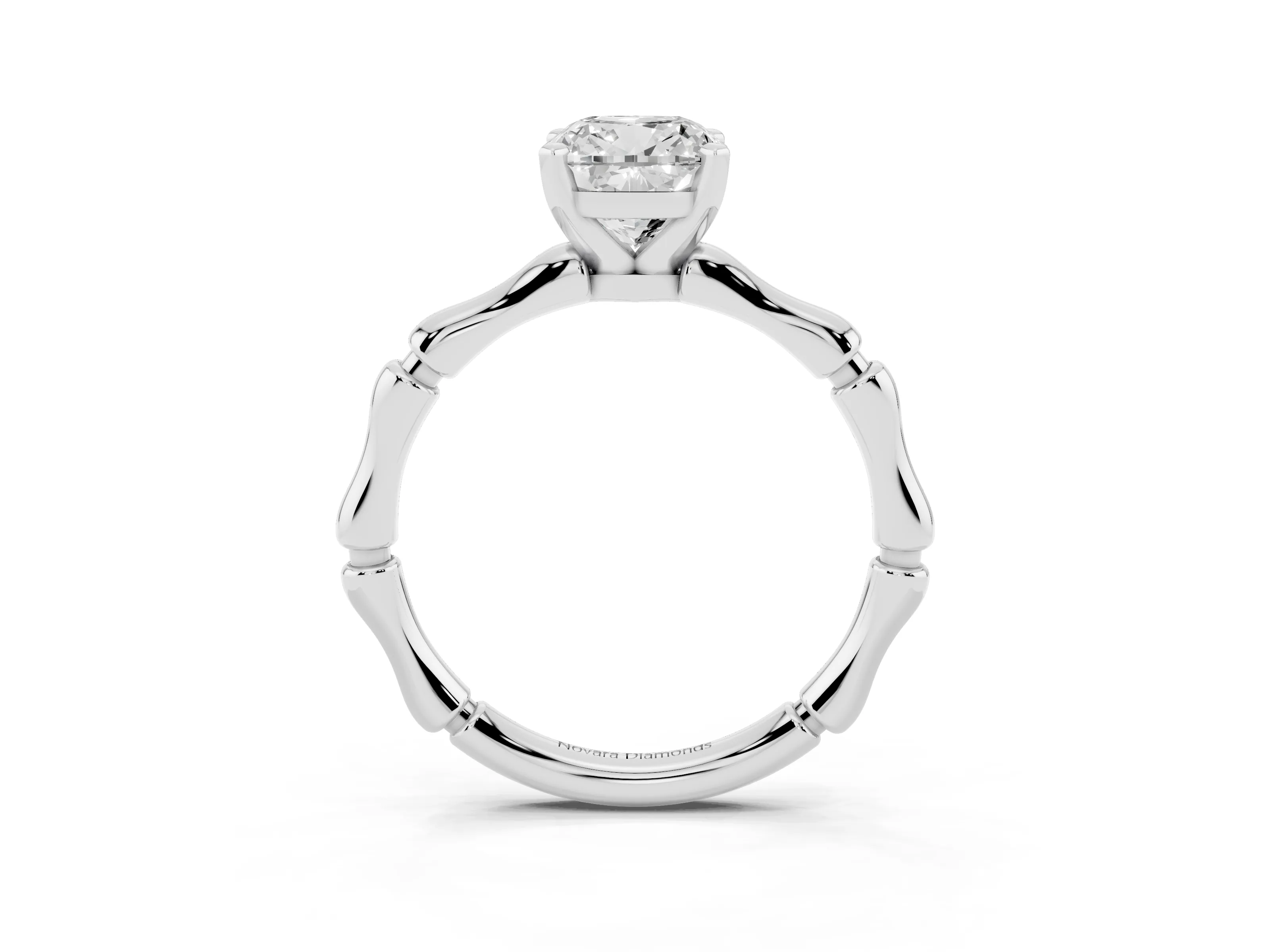 Cushion Cut Diamond Solitaire Ring Set in Silver with Bamboo Band and Prong Setting