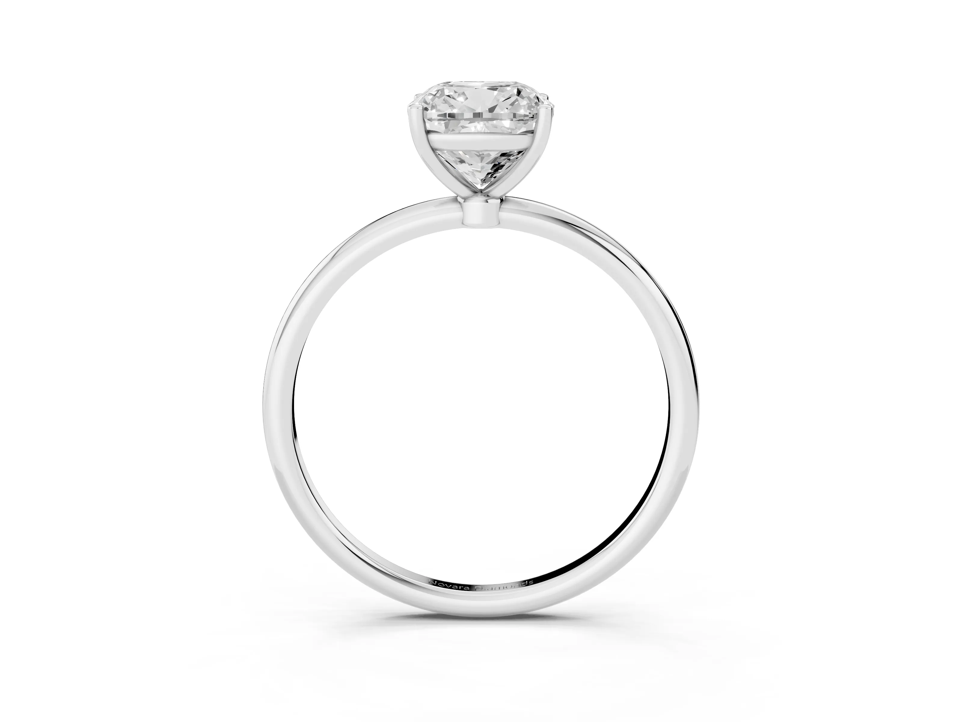 Cushion Cut Diamond Solitaire Engagement Ring Set in Silver with Thin Band and Prong Setting