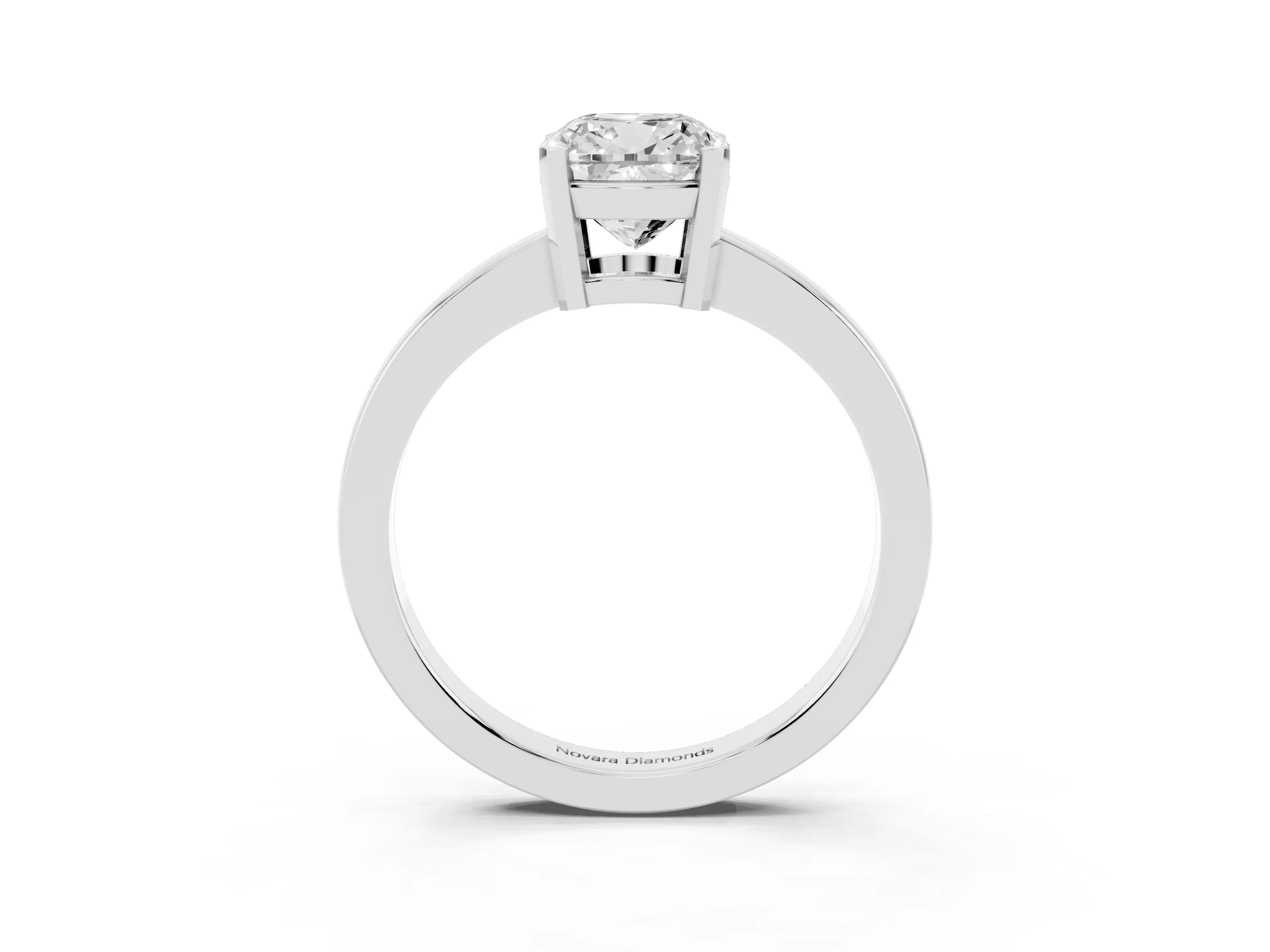 Cushion Cut Diamond Solitaire Ring Set in Silver with Prong Head and Smooth Polished Band
