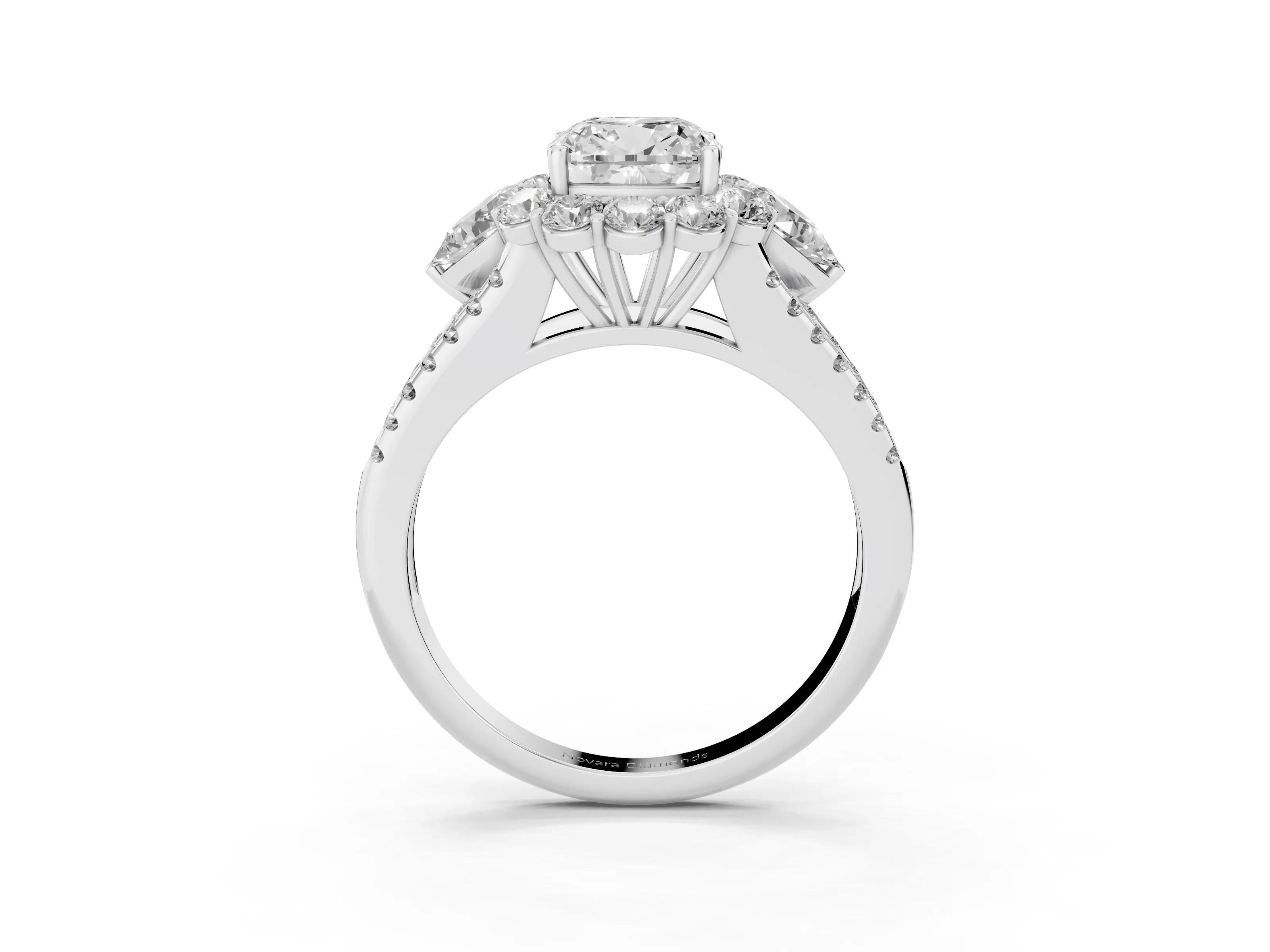 Cushion Cut Diamond Halo Split Shank Engagement Ring Set in Platinum with Prong-Held Center Stone