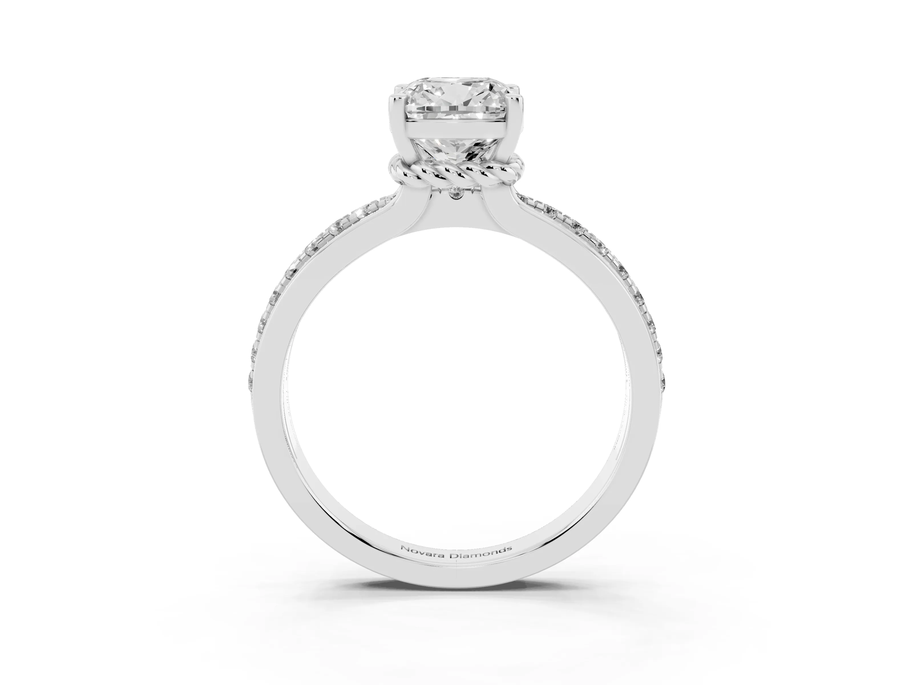 Cushion Cut Diamond Solitaire Ring Set in Platinum with Channel Set Band and Prong Setting