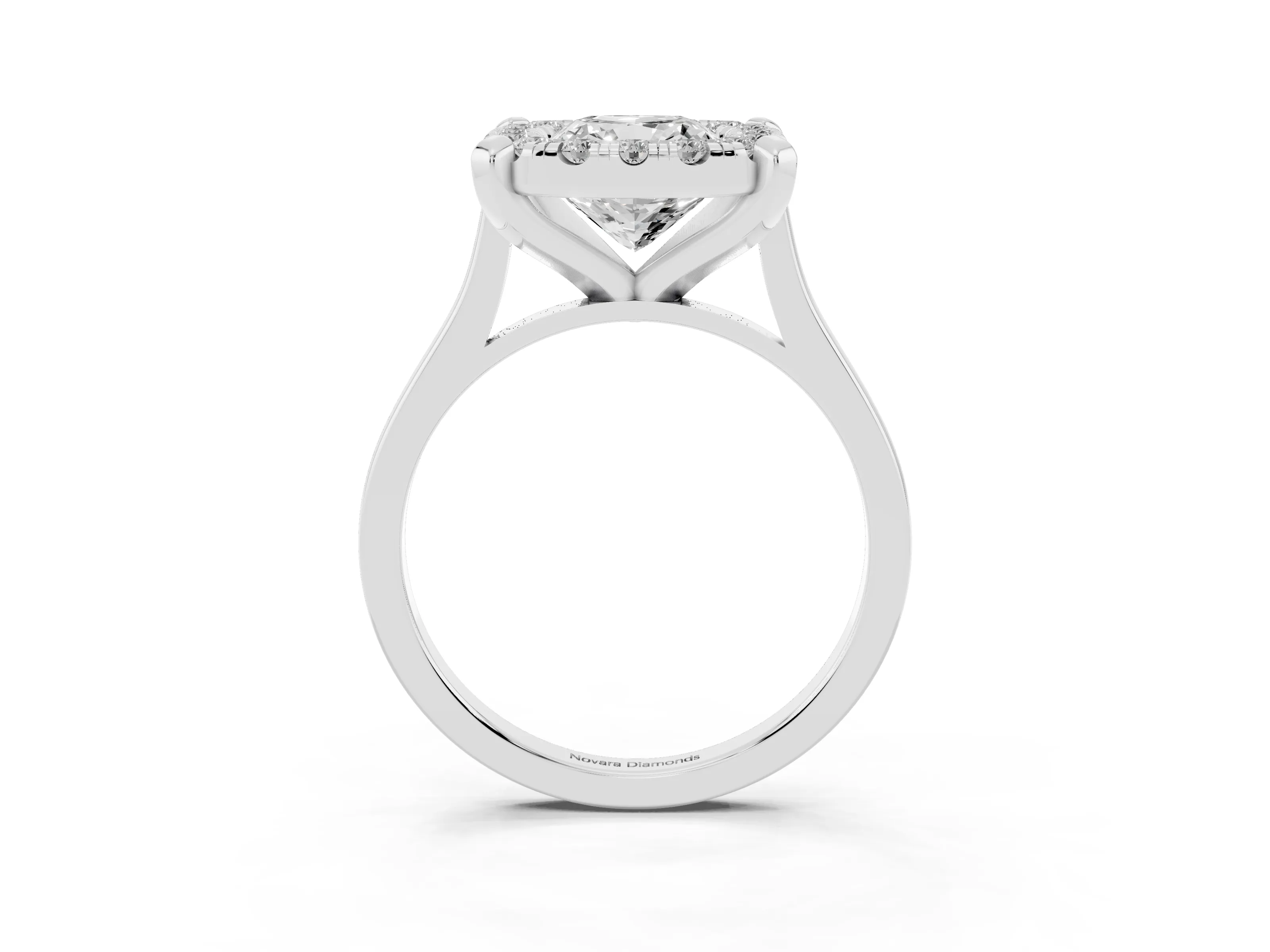 Cushion Cut Diamond Cluster Halo Solitaire Ring Set in Silver with Prong Setting
