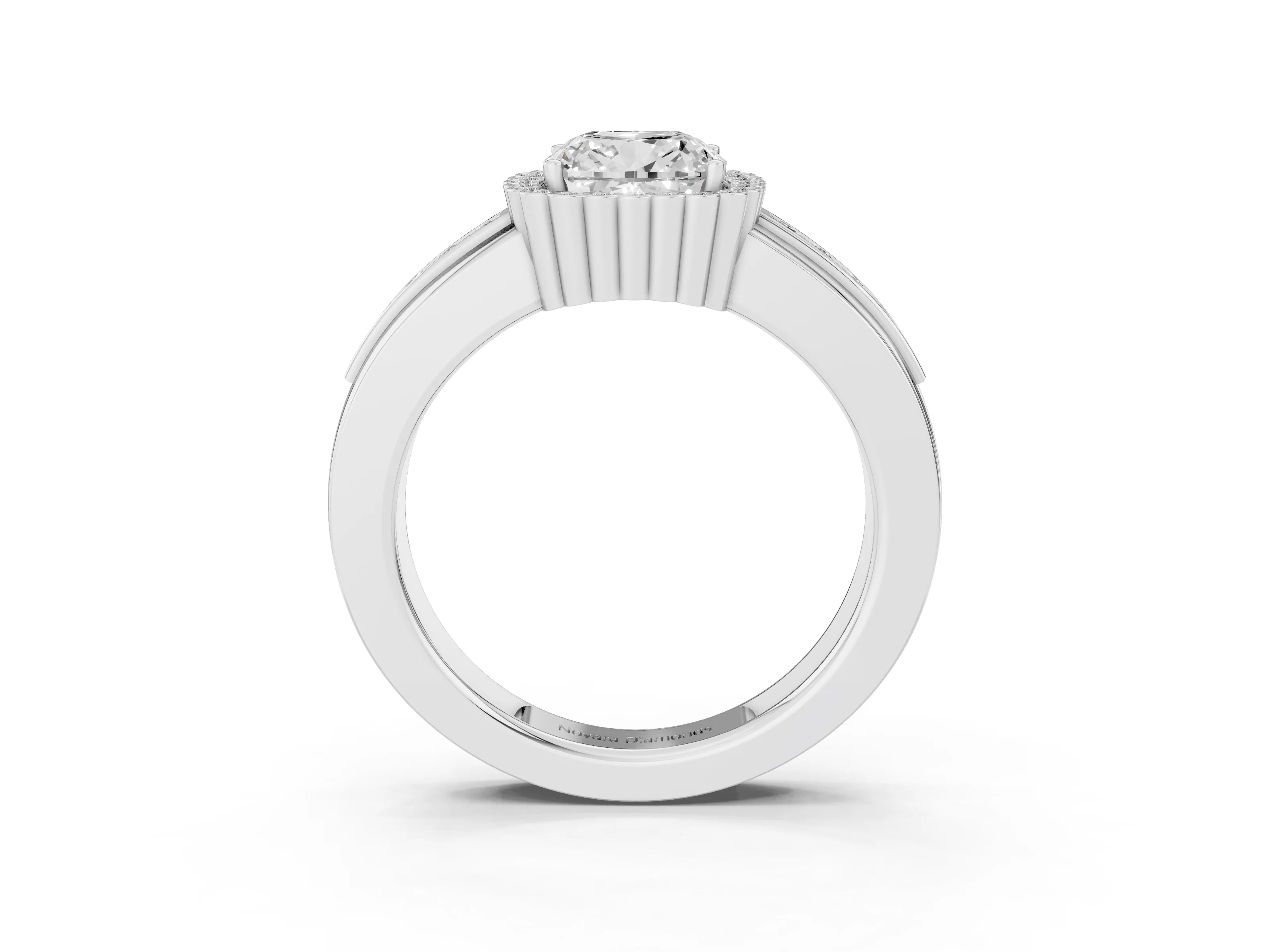 Cushion Cut Diamond Halo Prong Ring Set in Platinum with Pavé Band