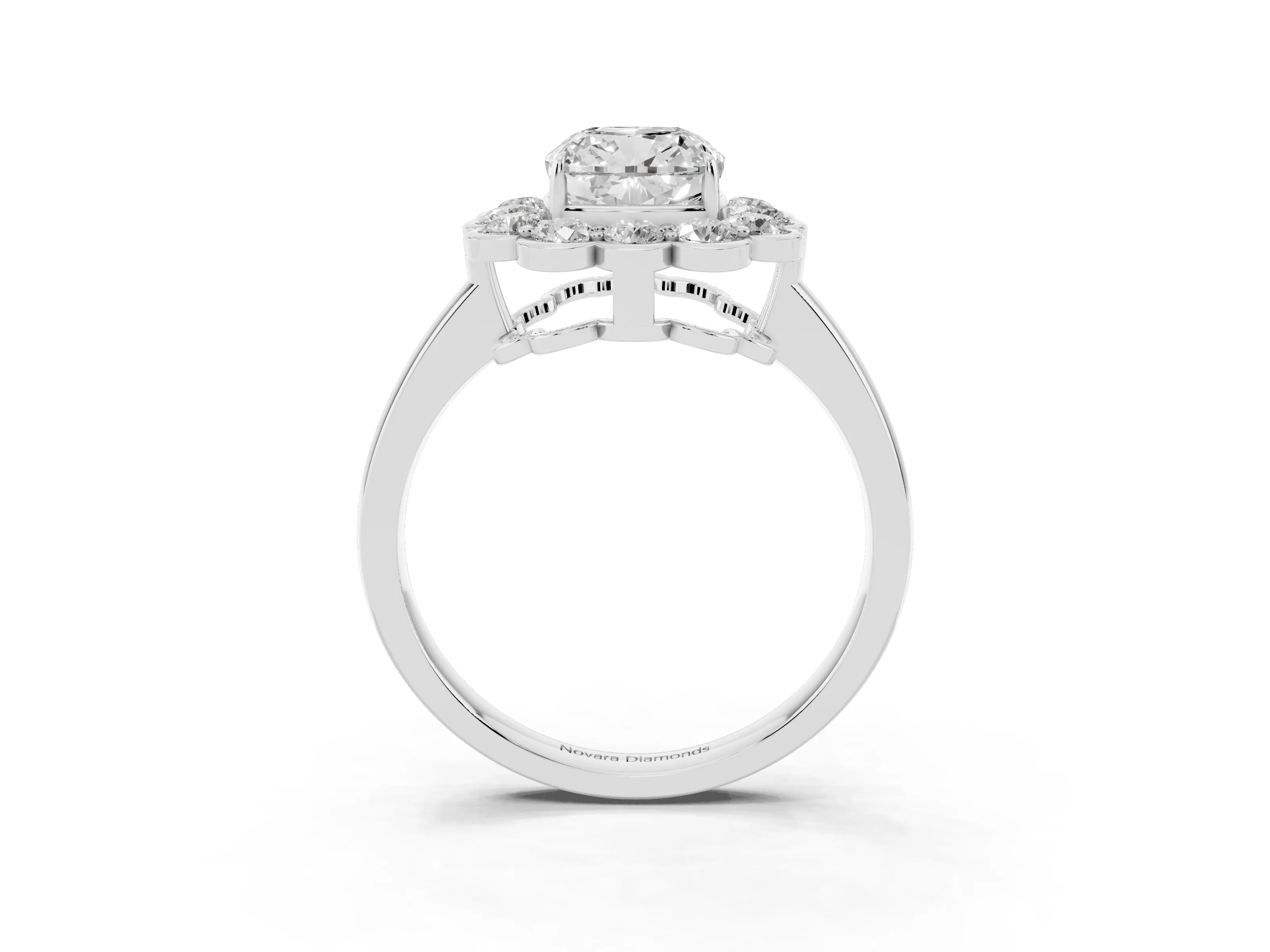 Cushion Cut Diamond Halo Cluster Engagement Ring Set in Platinum with Solitaire Band and Prong Setting