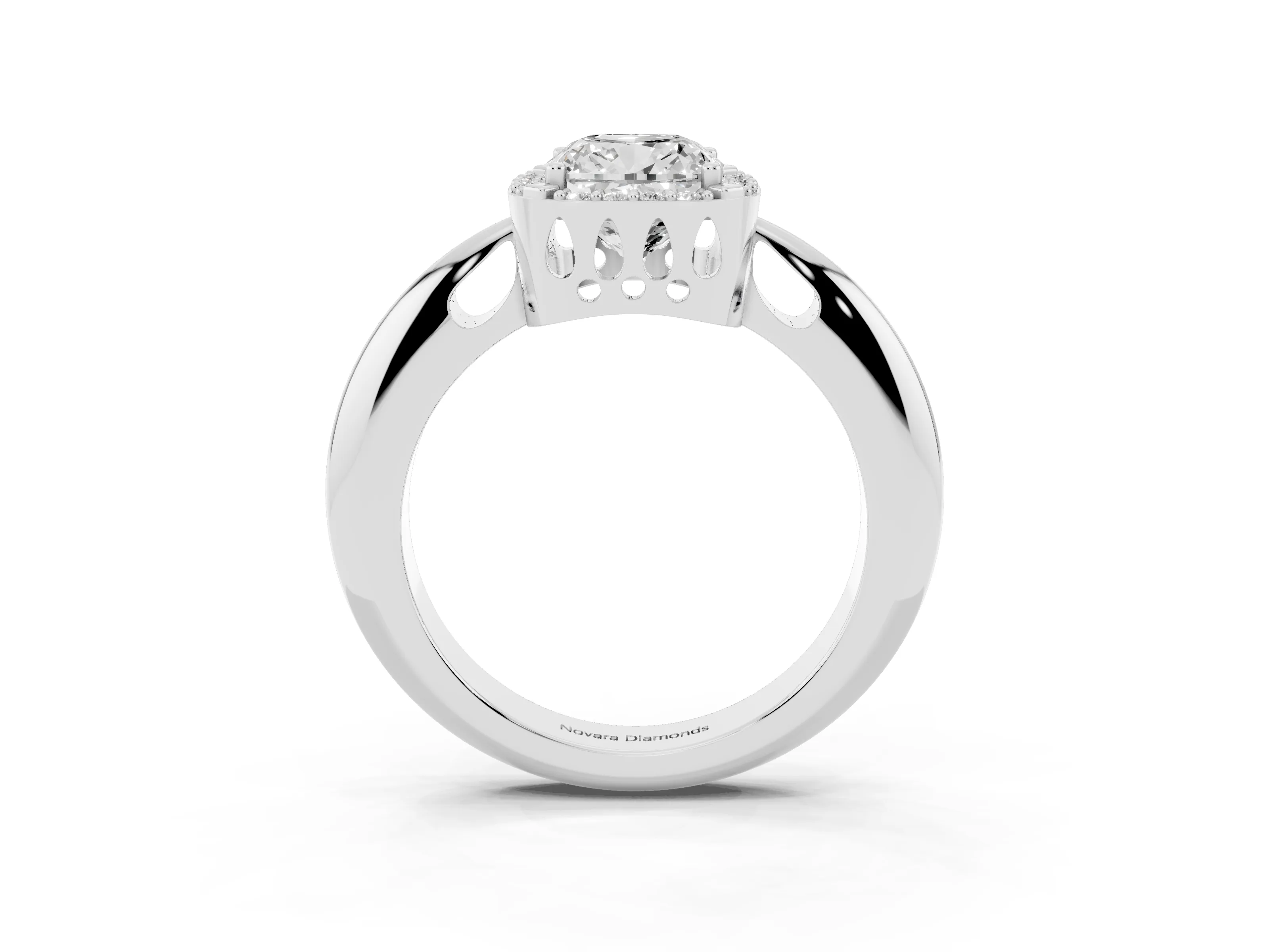 Cushion Cut Diamond Halo Engagement Ring Set in Platinum with Plain Split Shank and Prong Setting