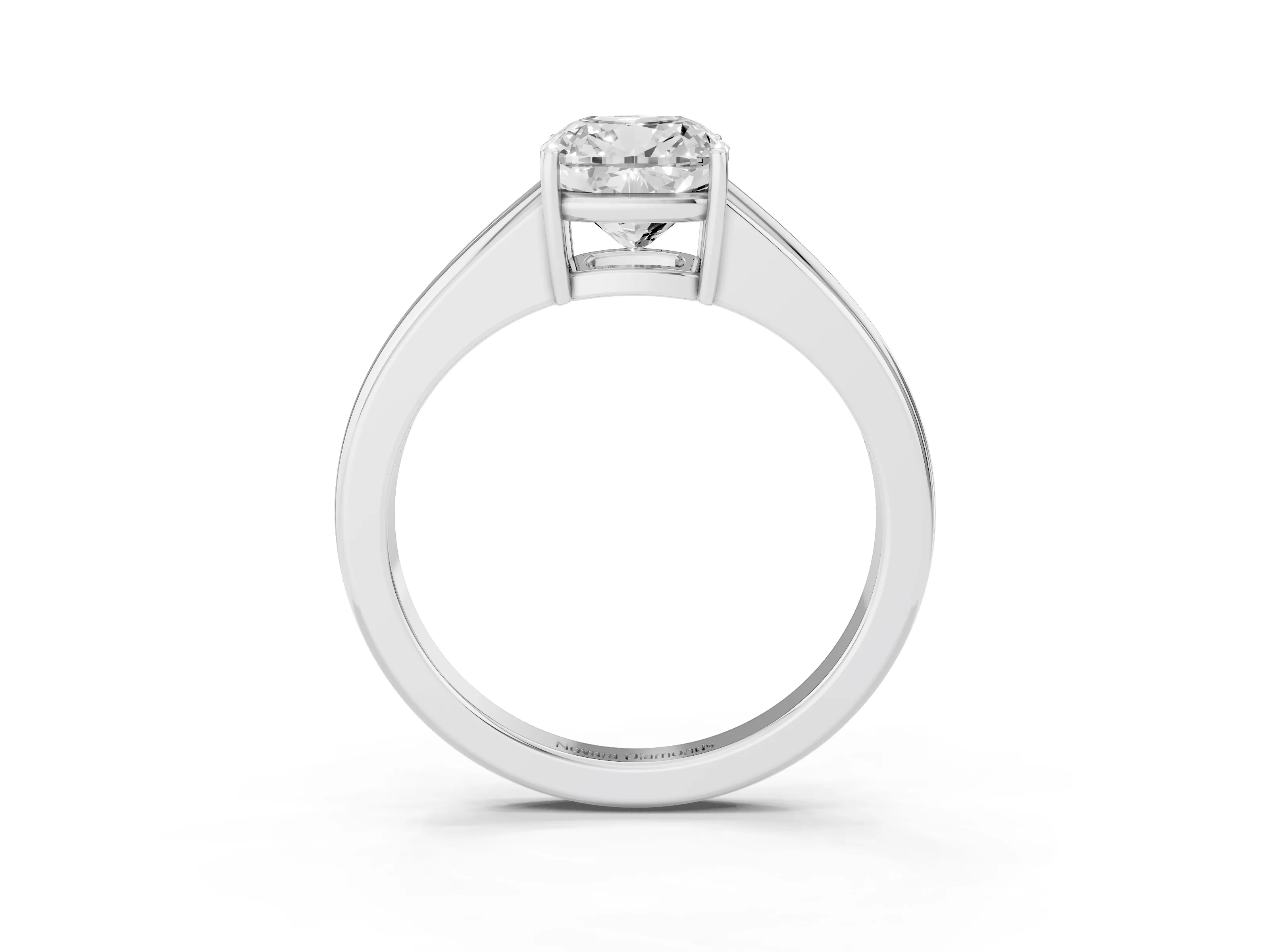 Cushion Cut Diamond Solitaire Ring Set in White gold with Tapered Band and Prong Setting