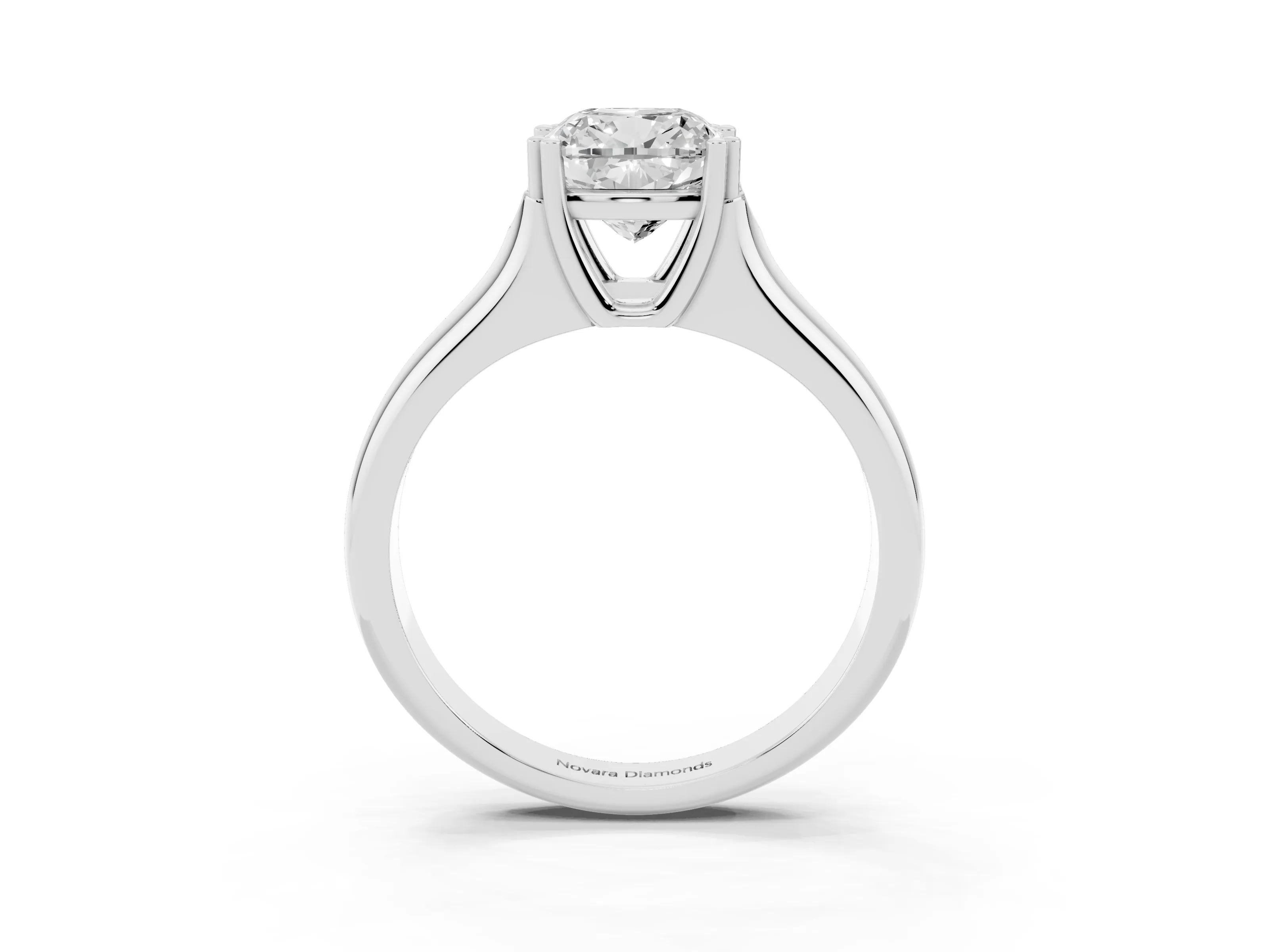 Cushion Cut Diamond Solitaire Ring Set in White gold with Wide Band and Prong Setting