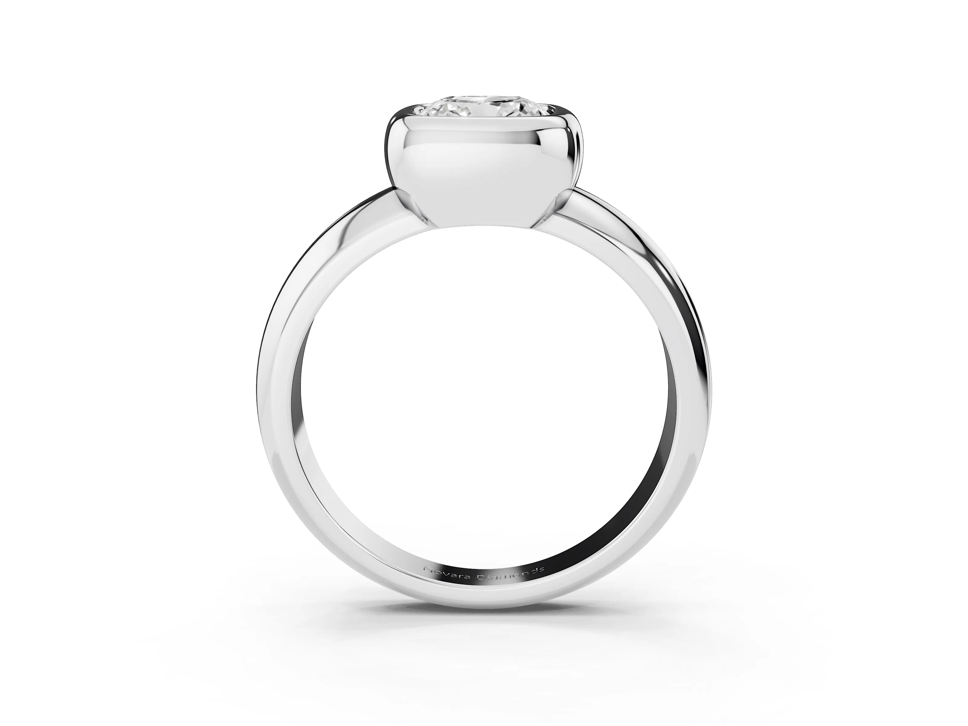Bezel Set Cushion Cut Diamond Solitaire Ring Set in Platinum with Wide Band