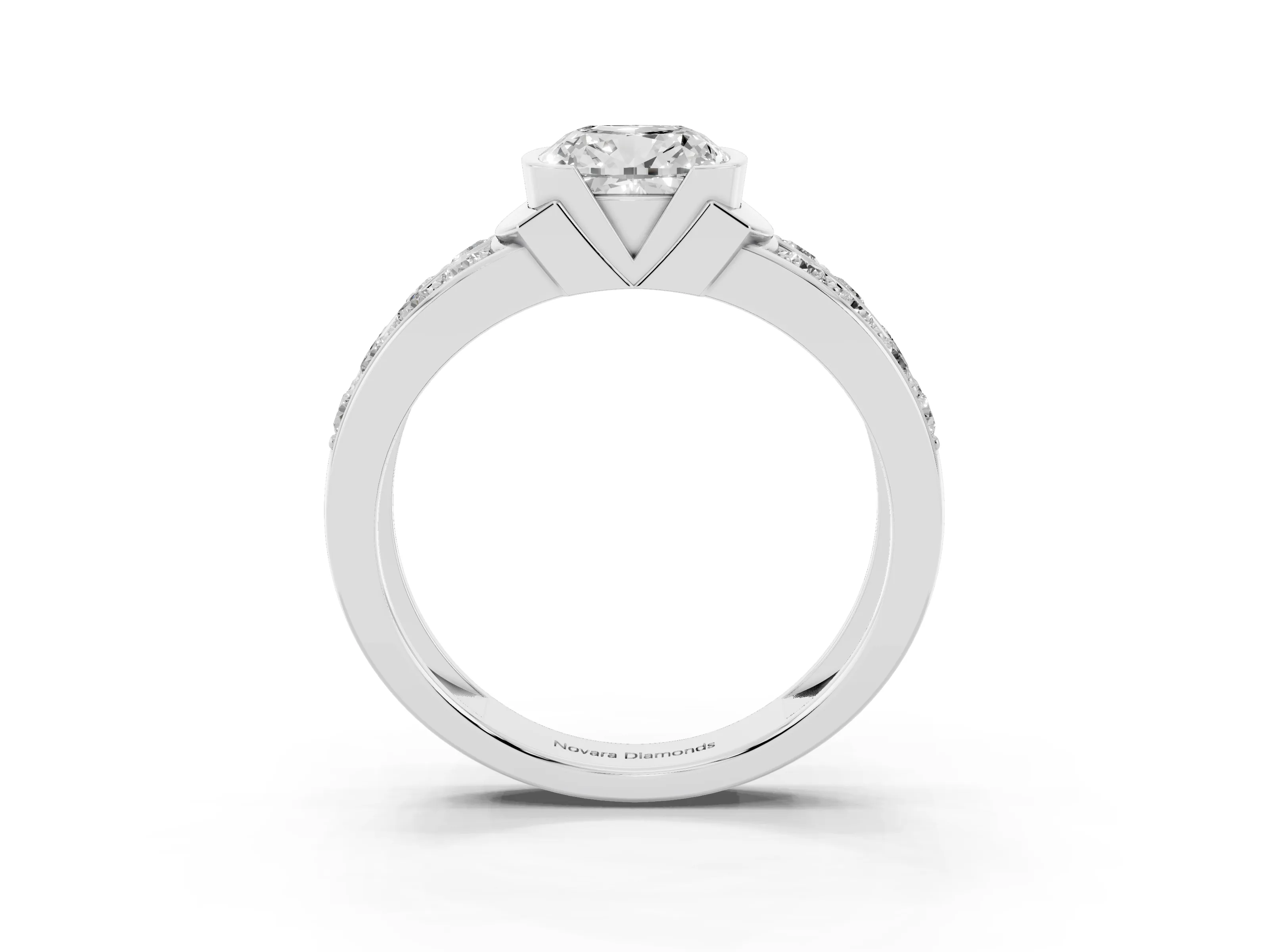 Cushion Cut Diamond Wide Channel Set Band Ring Set in Platinum with Bezel Setting