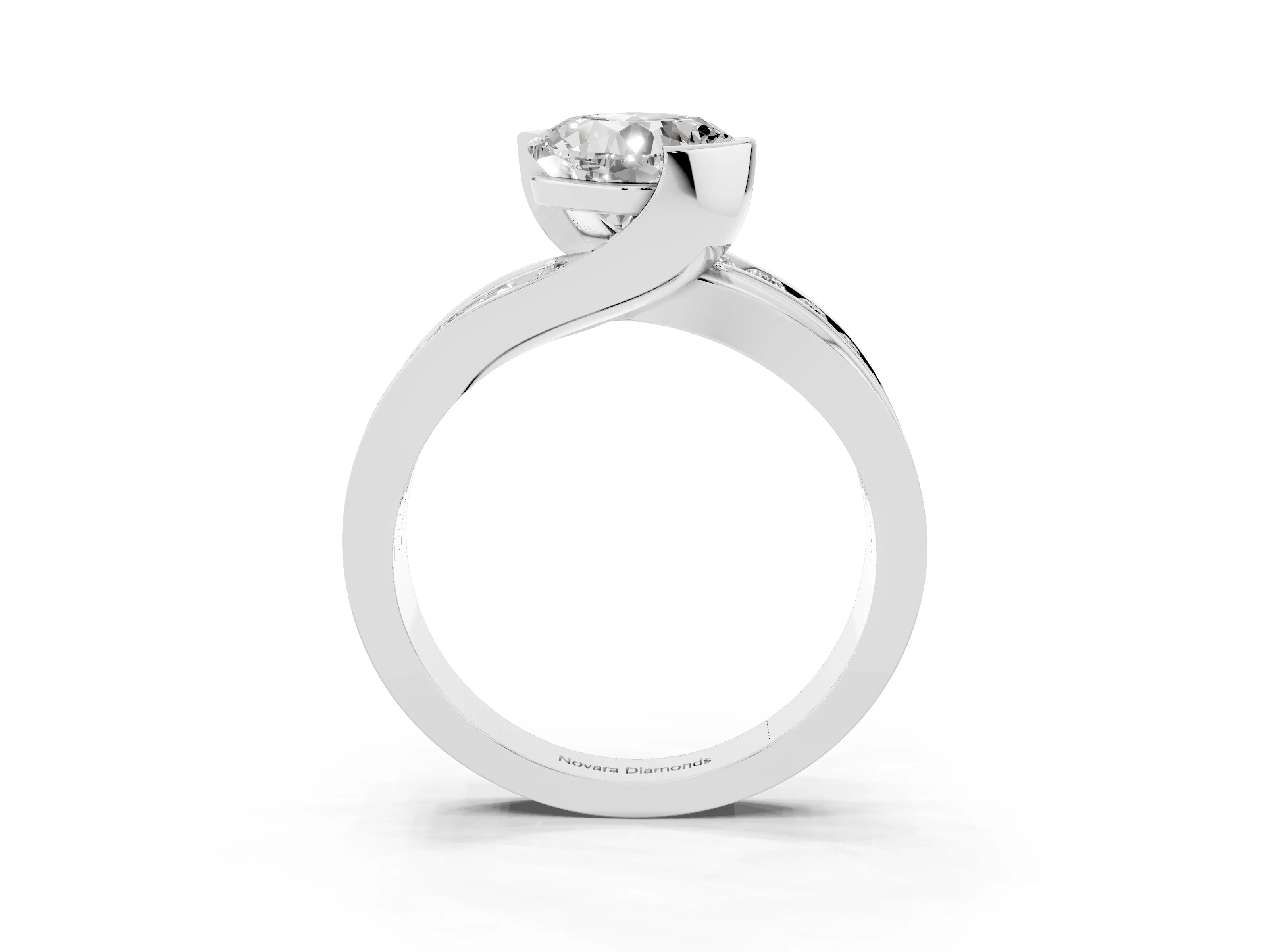 Cushion Cut Diamond Solitaire Ring Set in Silver with Channel Set Split Shank and Tension Prongs