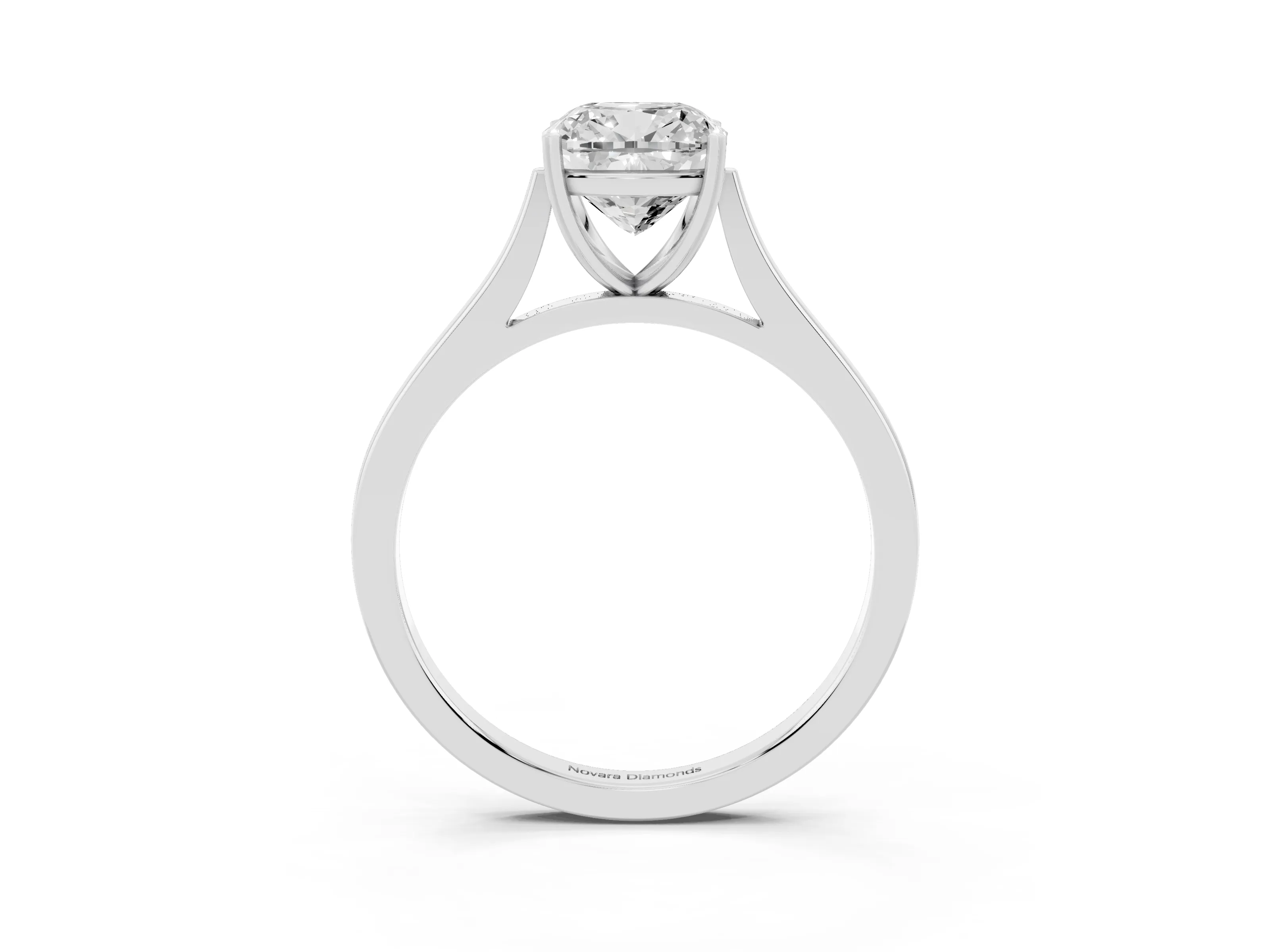 Cushion Cut Diamond Solitaire Heart Prong Engagement Ring Set in White gold with Tapered Band