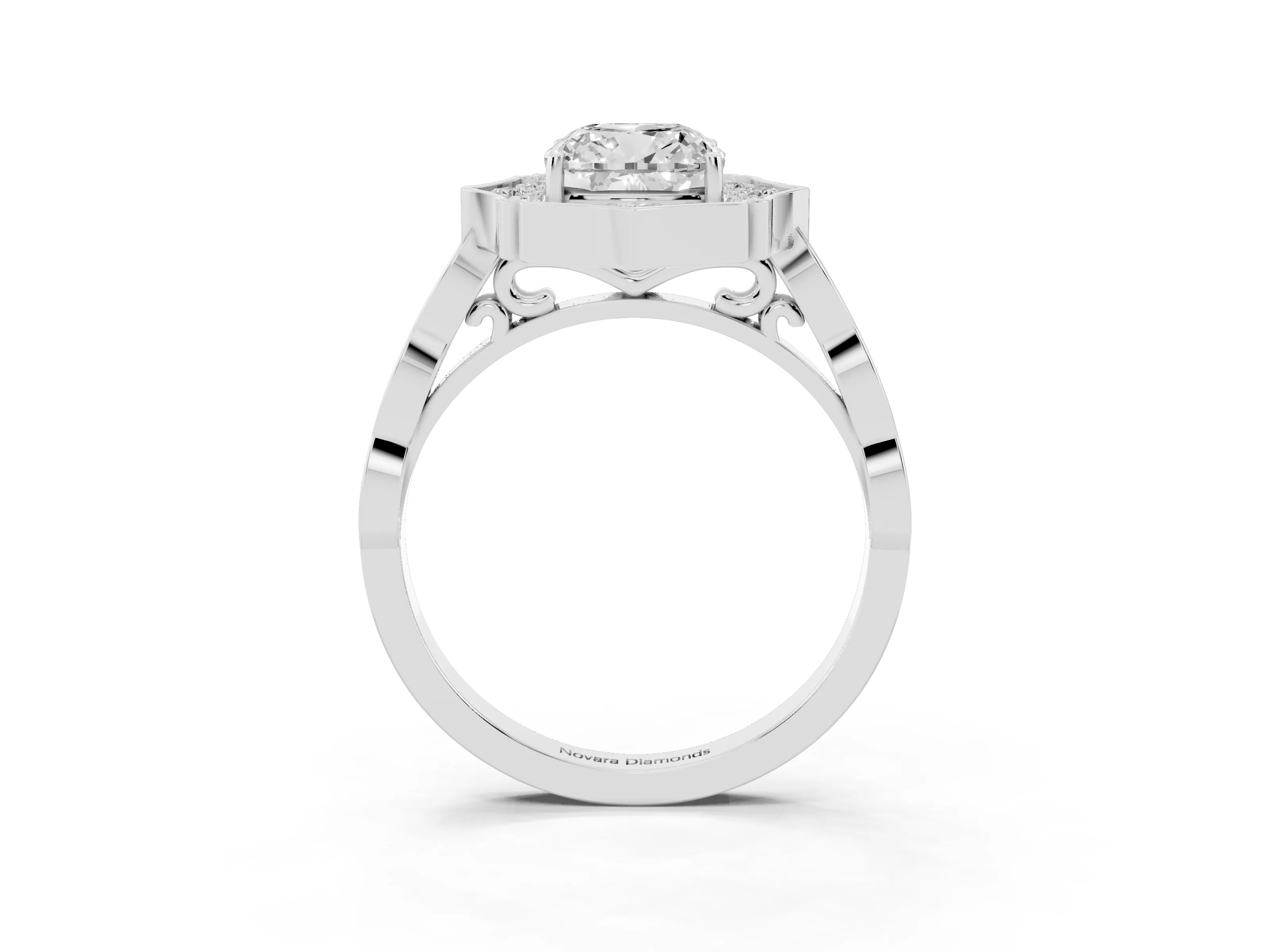 Cushion Cut Diamond Halo Engagement Ring Set in Platinum with Milgrain Band and Prong Setting