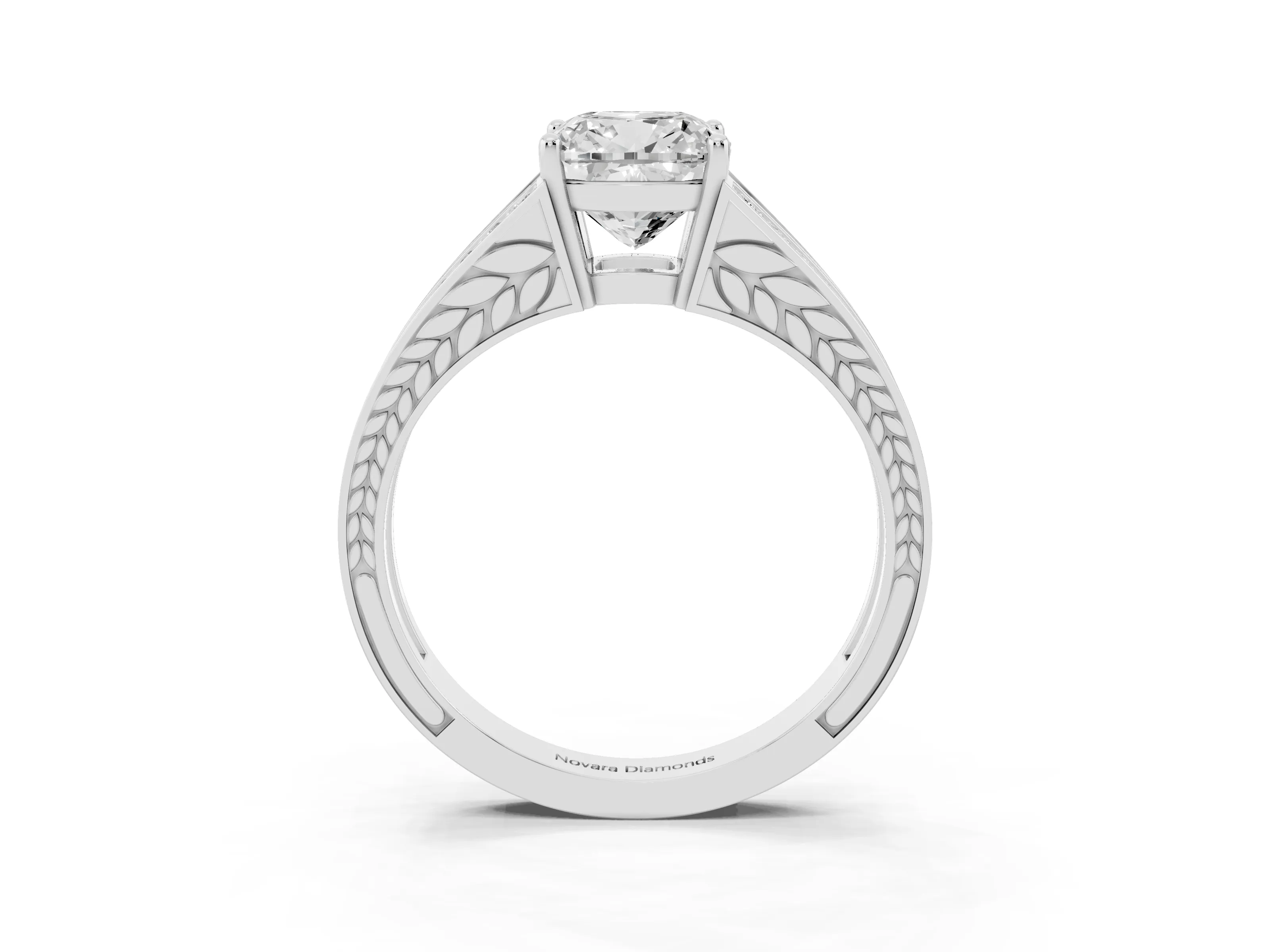 Cushion Cut Diamond Split Shank Ring Set in White gold with Pavé Band and Prong Setting
