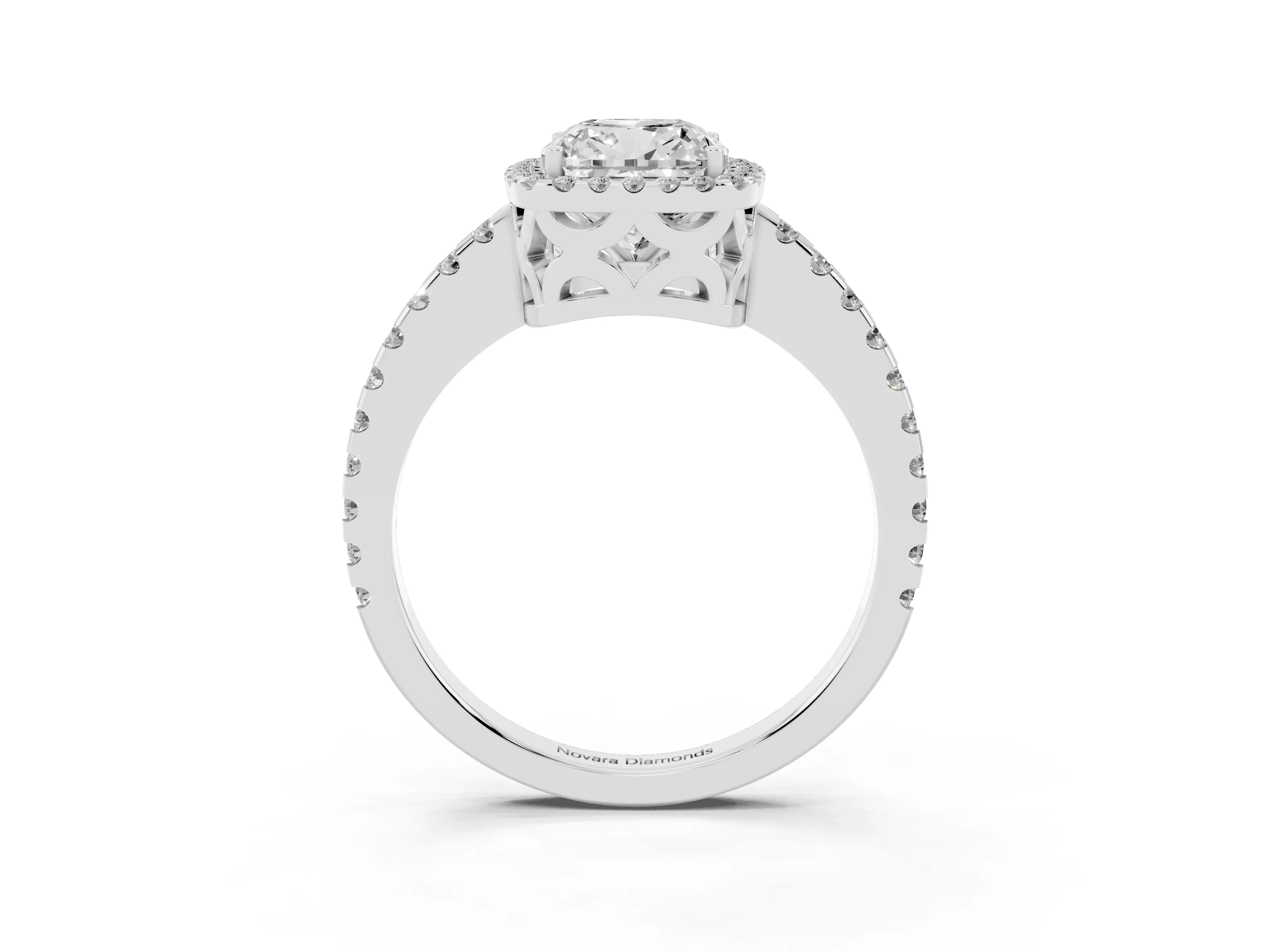 Cushion Cut Diamond Halo Ring Set in Platinum with Pavé Shoulders and Halo-Framed Center