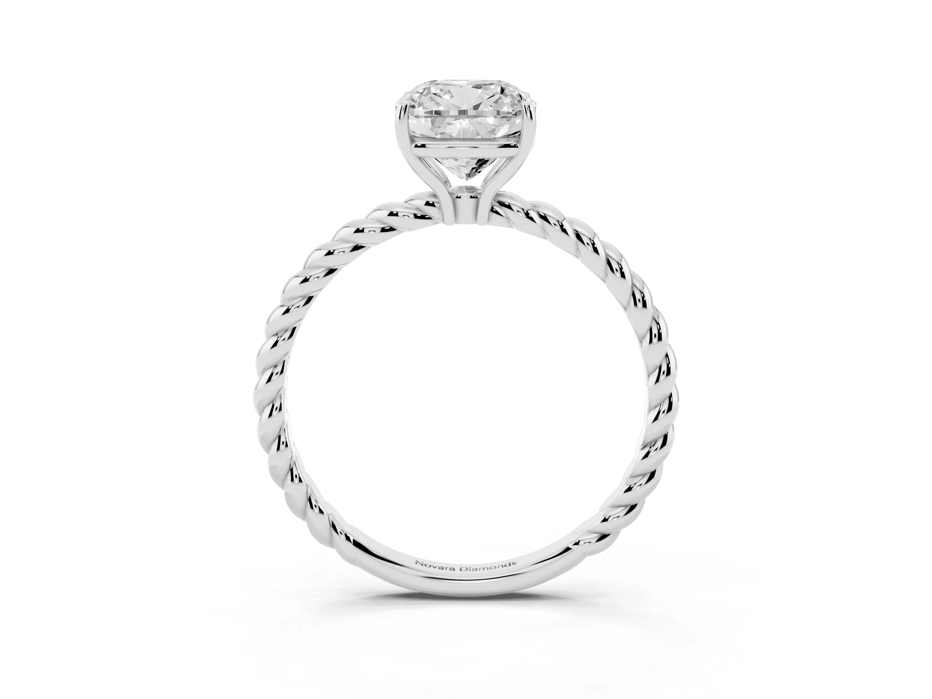 Cushion Cut Diamond Solitaire Ring Set in White gold with Twist Band and Prong Setting