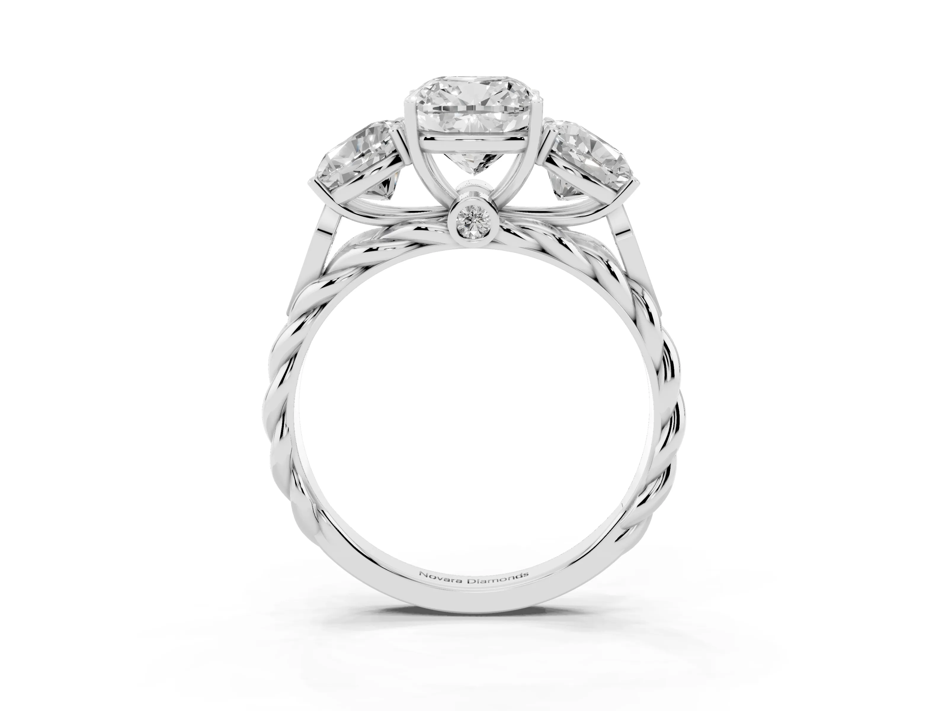 Cushion Cut Diamond Three-Stone Ring Set in Platinum with Braided Band