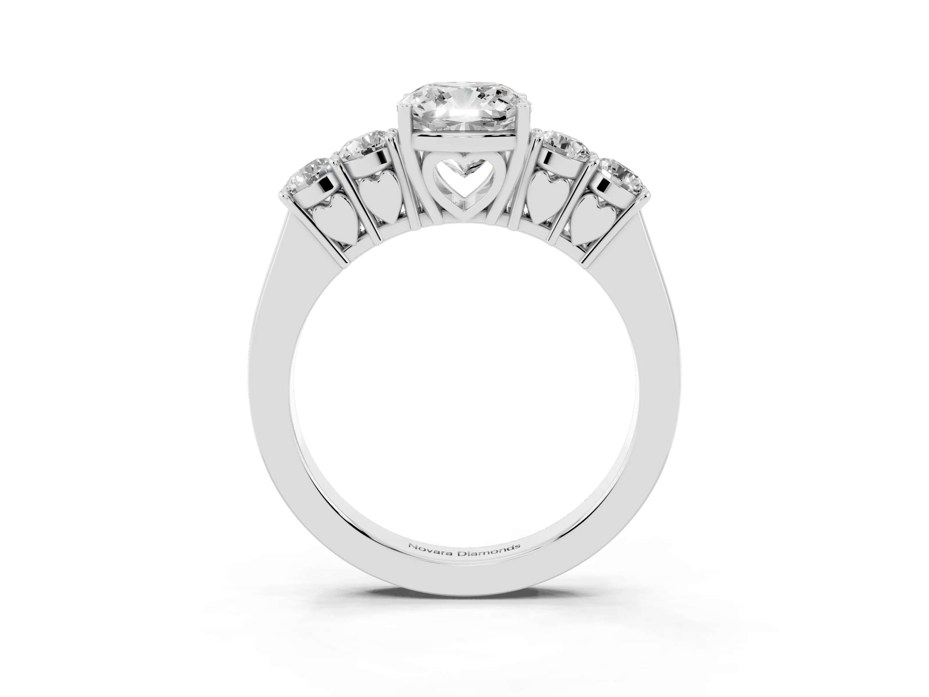 Cushion Cut Diamond Five-Stone Prong Set Band Ring Set in White gold with Polished Band