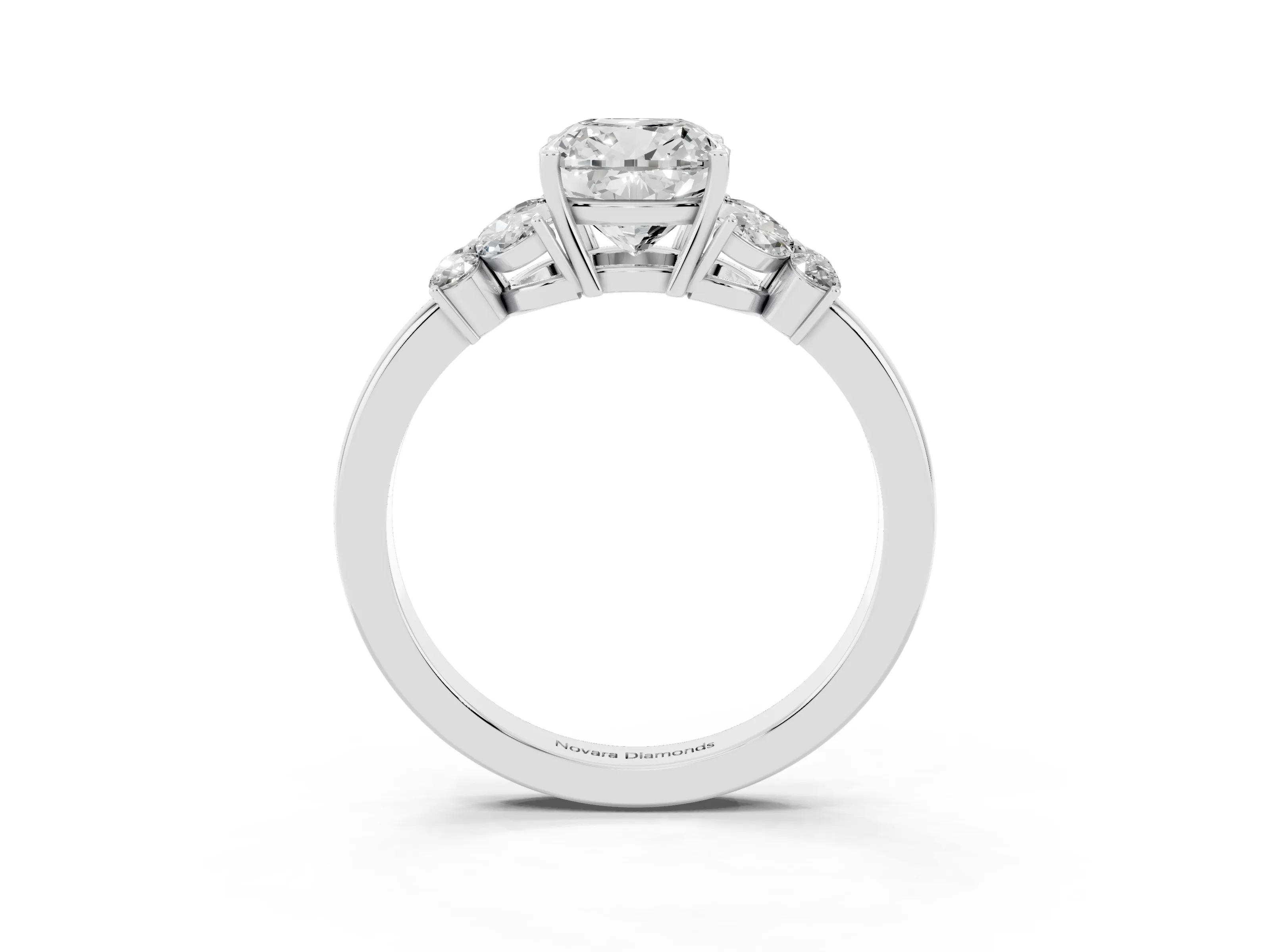 Cushion Cut Diamond Solitaire Floral Ring Set in Silver with Marquise Petals and Prong Setting