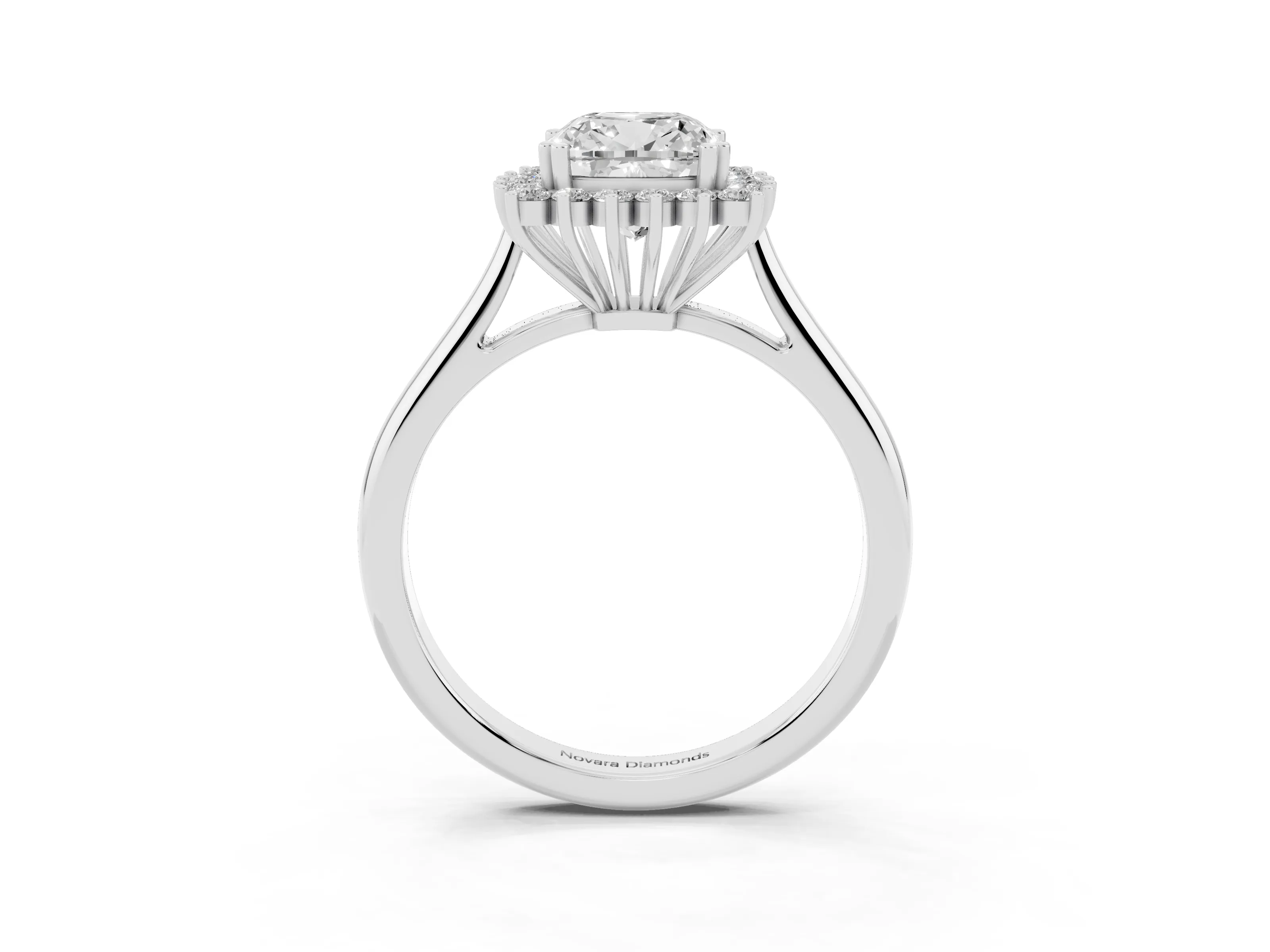 Cushion Cut Diamond Halo Ring Set in Platinum with Plain Solitaire Band and Prong Setting