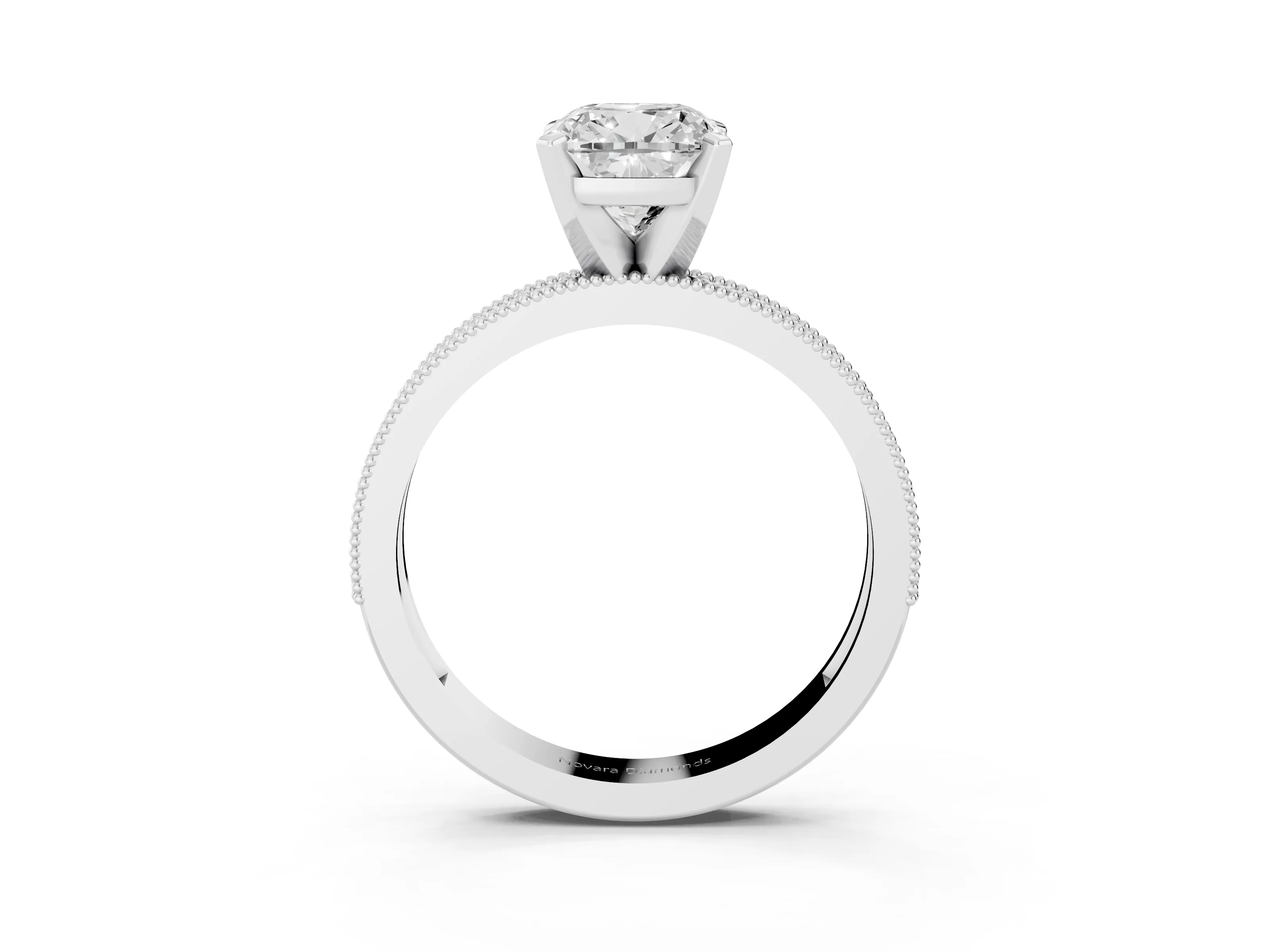 Cushion Cut Diamond Milgrain Pavé Engagement Ring Set in Silver with Prong Setting
