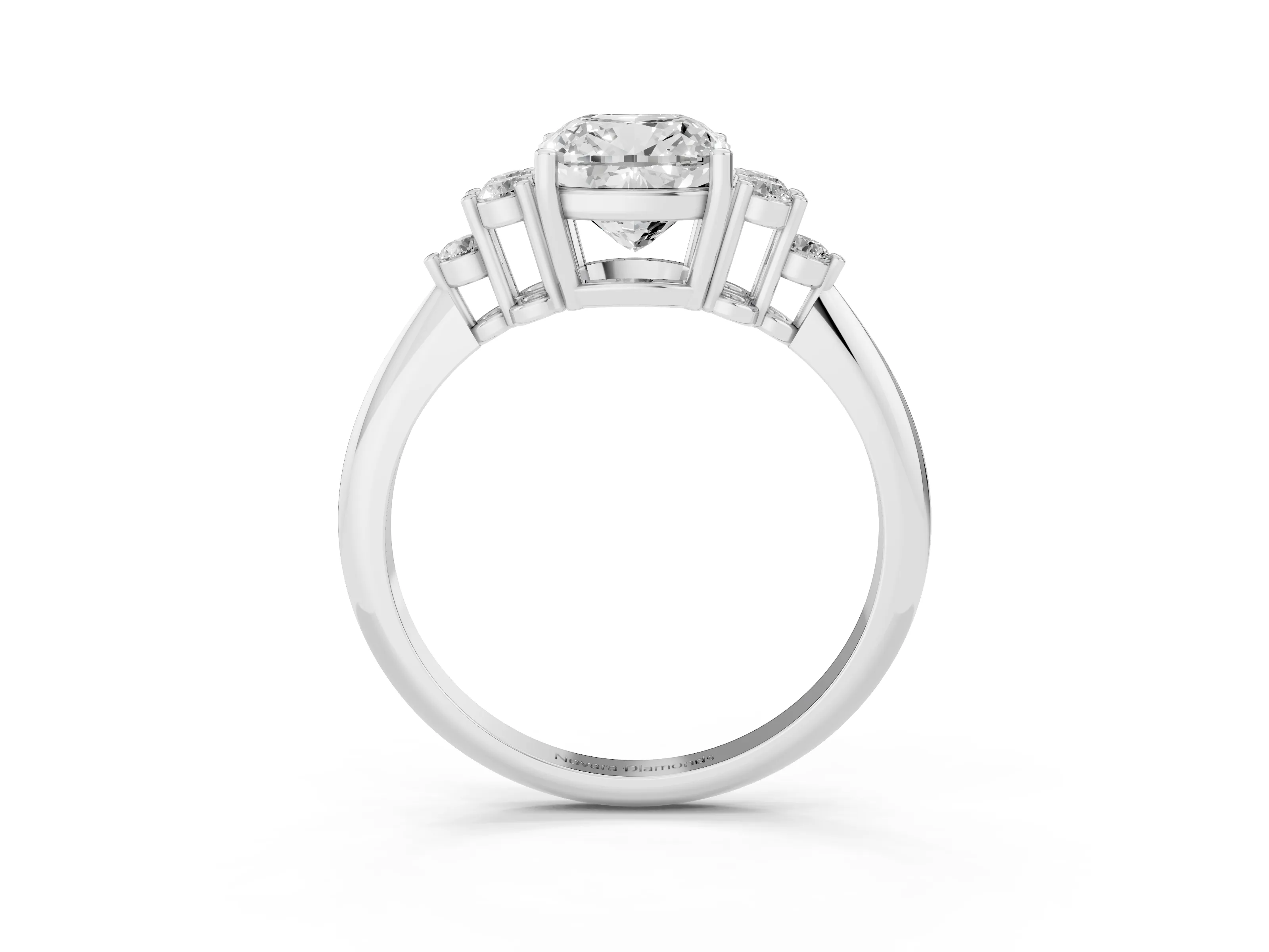 Cushion Cut Diamond Cluster Ring Set in White gold with Plain Band and Prong Setting