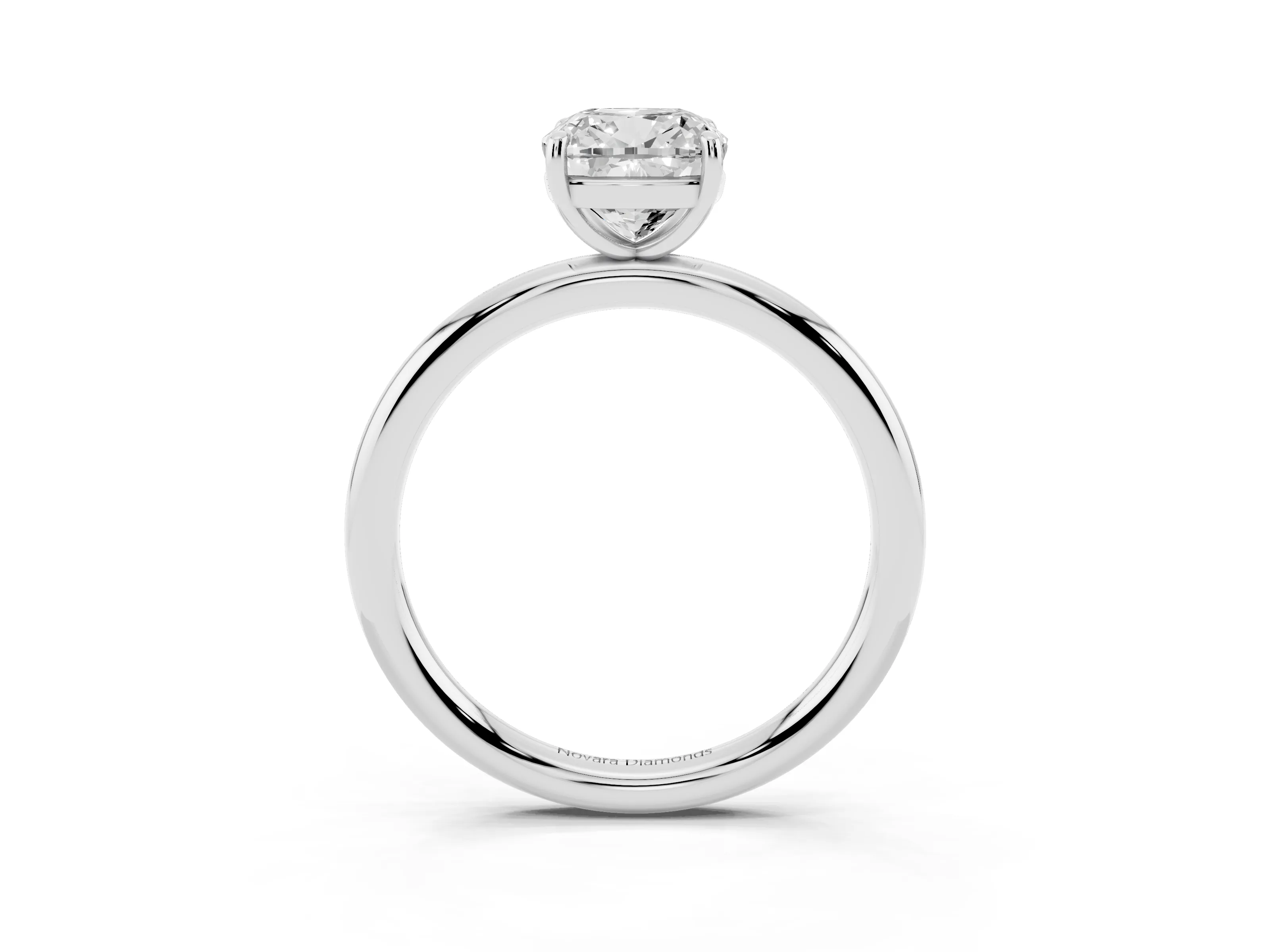 Cushion Cut Diamond Solitaire Ring Set in White gold with Prong Setting on a Polished Plain Band