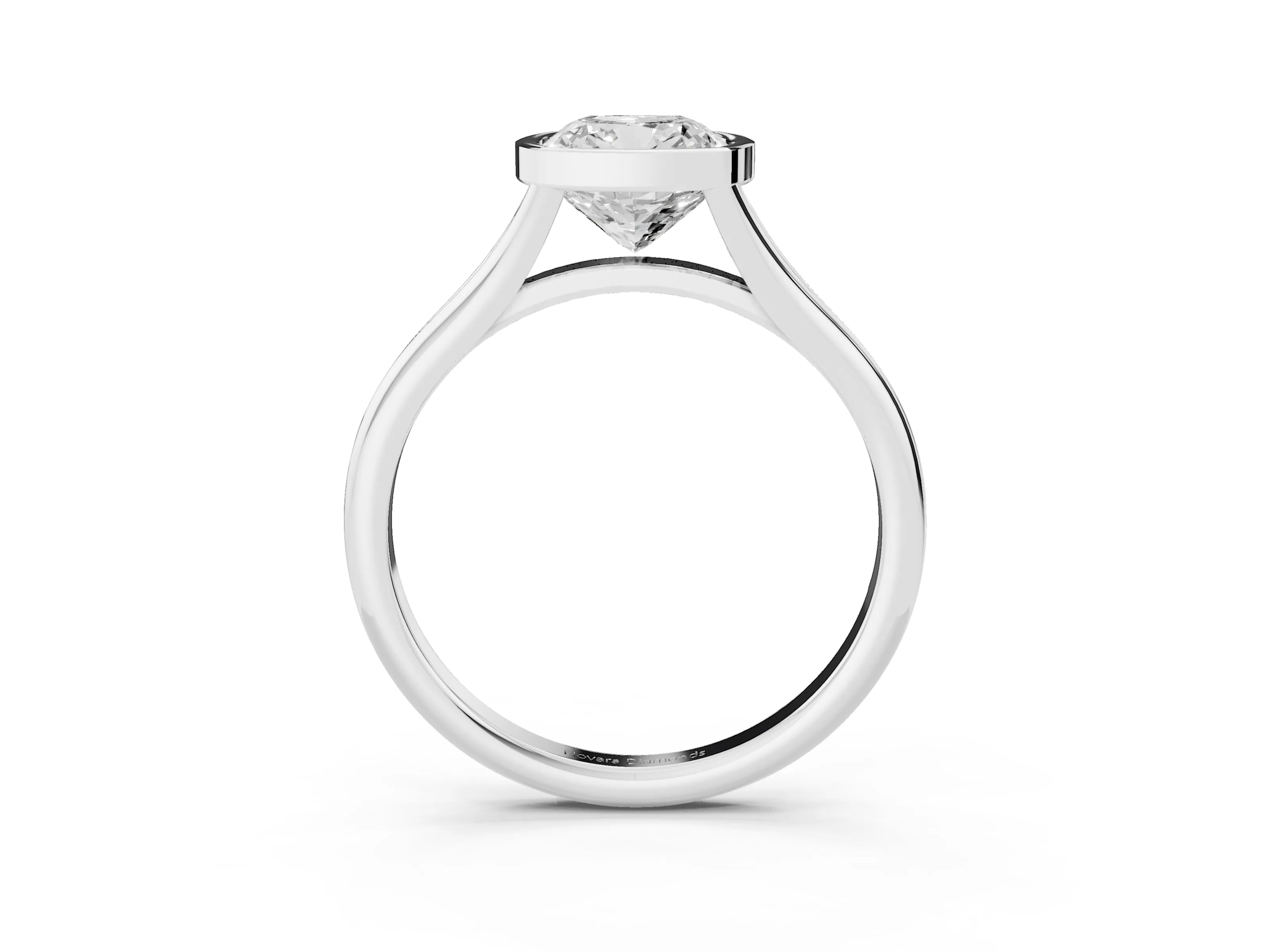 Bezel Set Cushion Cut Diamond Solitaire Ring Set in Platinum with Tapered Band