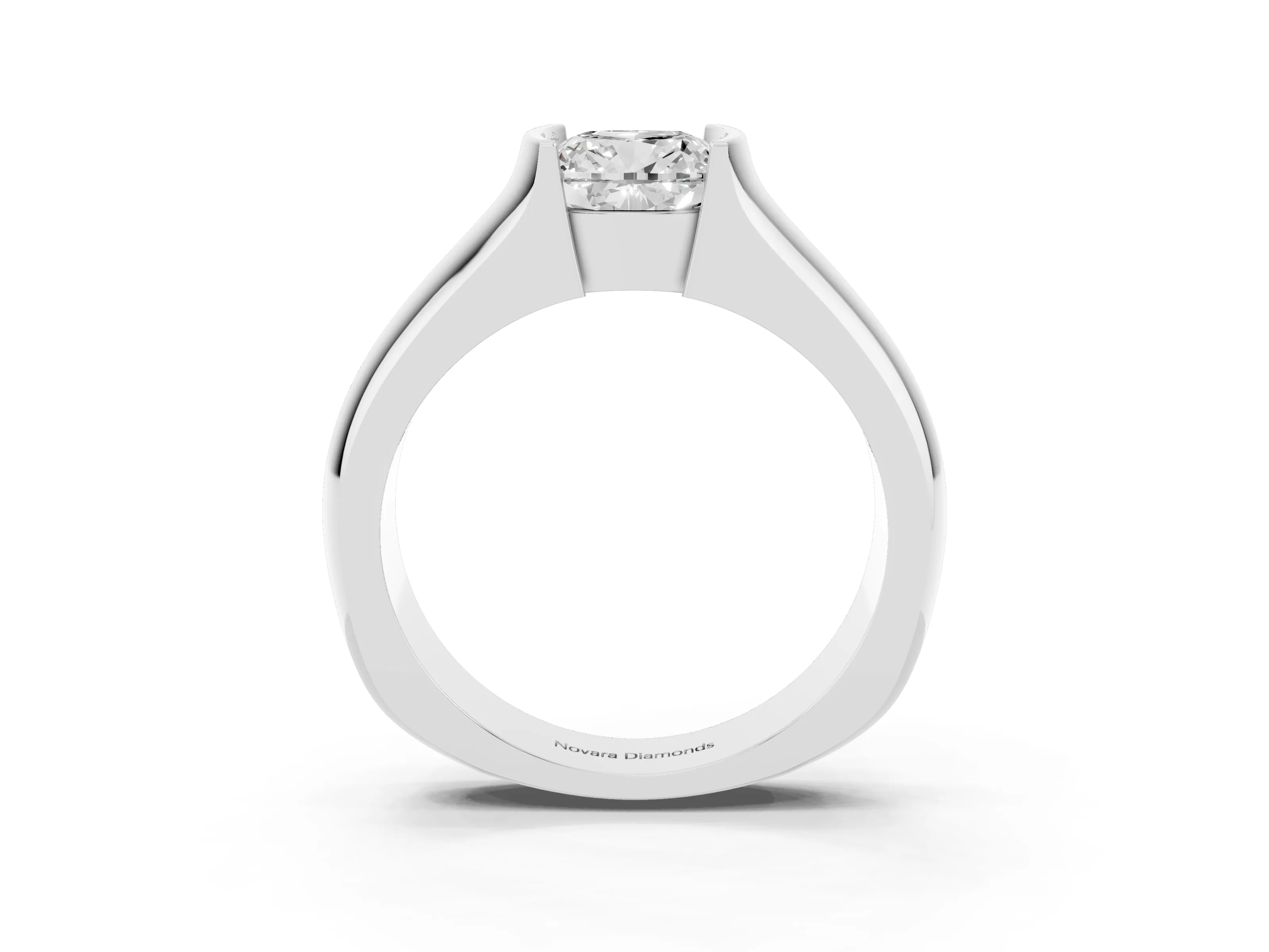 Cushion Cut Diamond Bezel Solitaire Ring Set in Platinum with Wide Band
