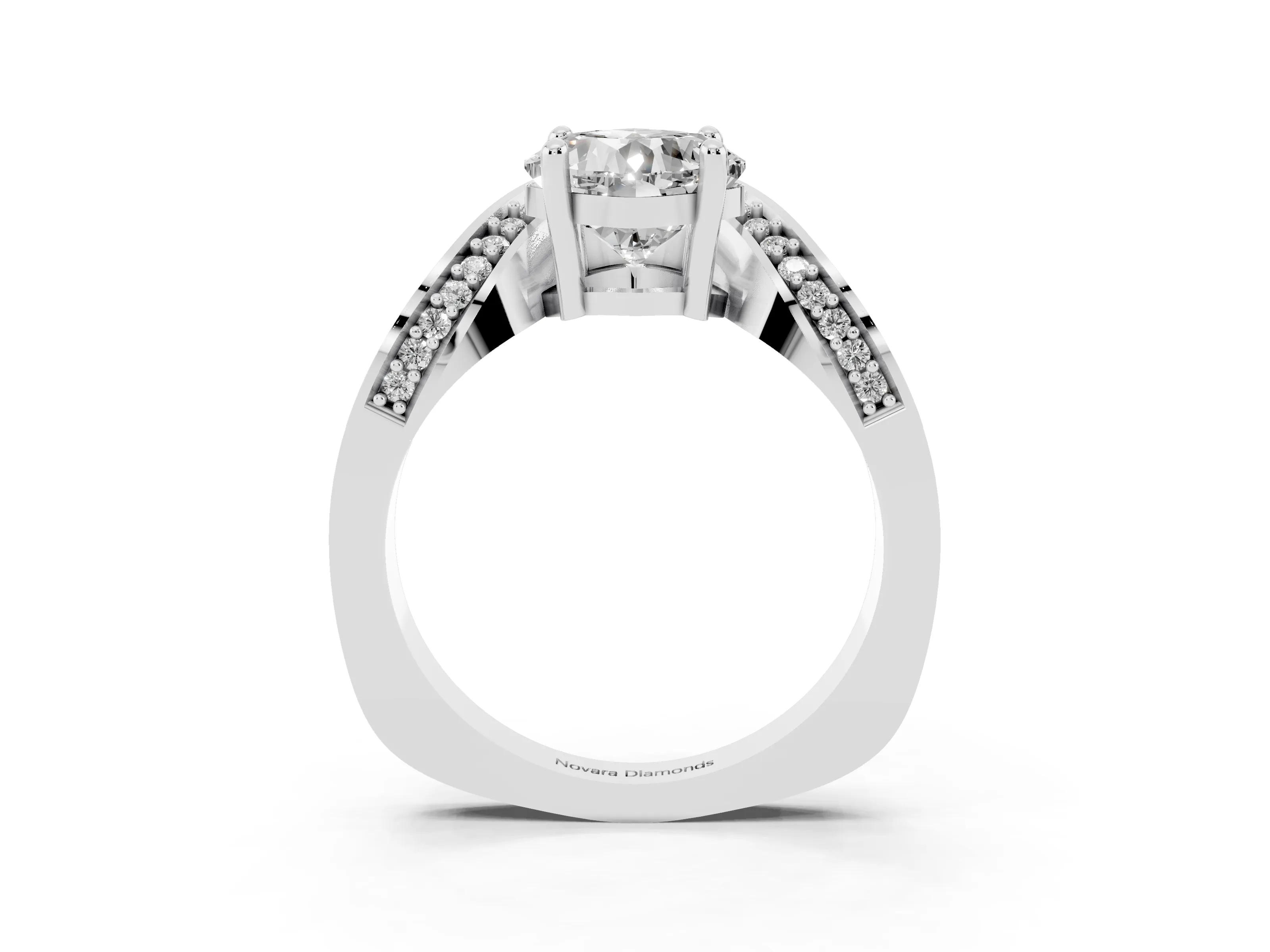 Cushion Cut Diamond Solitaire Engagement Ring Set in Platinum with Pavé Shoulders