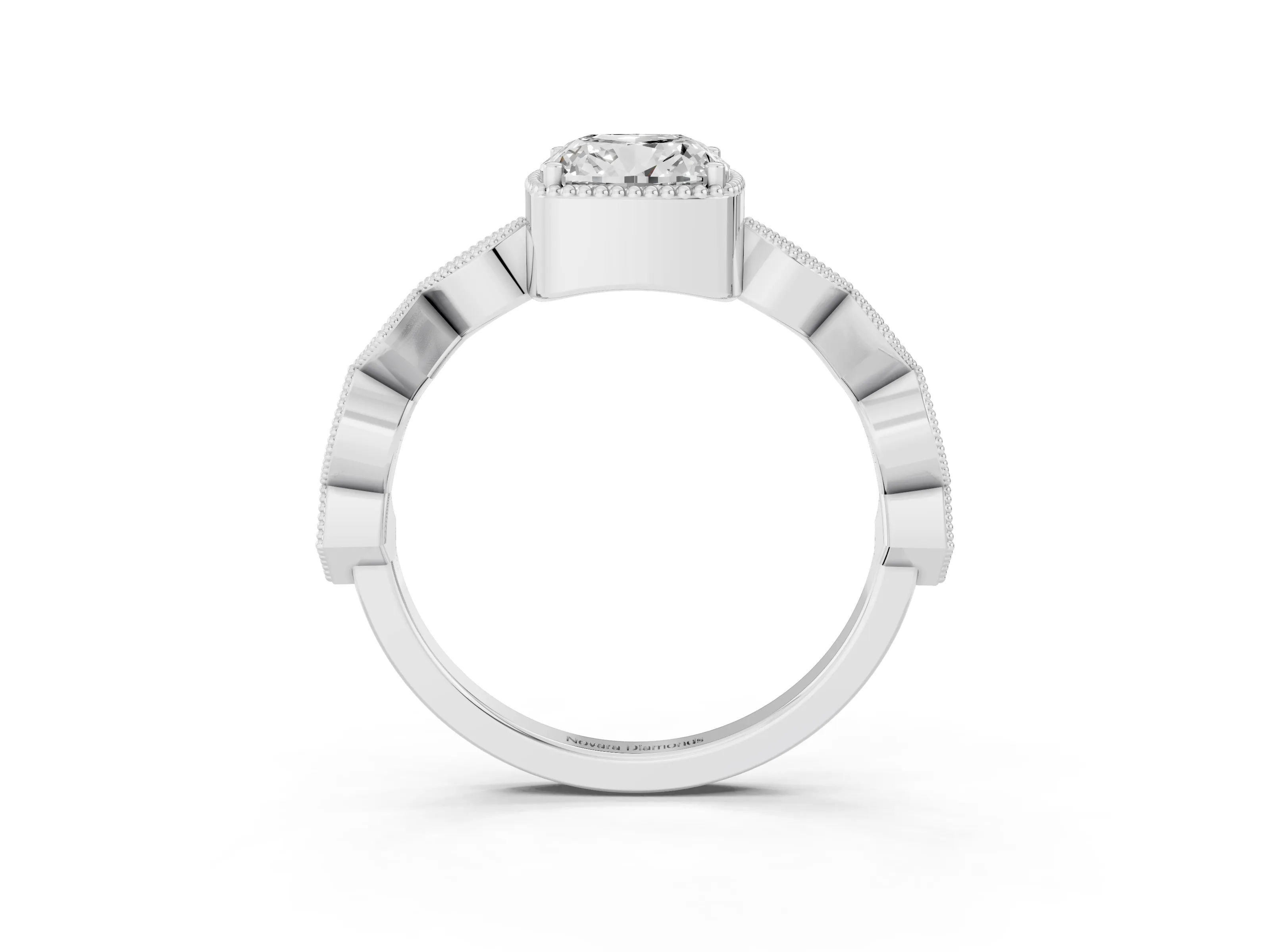 Cushion Cut Diamond Milgrain Marquise Twist Band Ring Set in Silver with Prong Setting