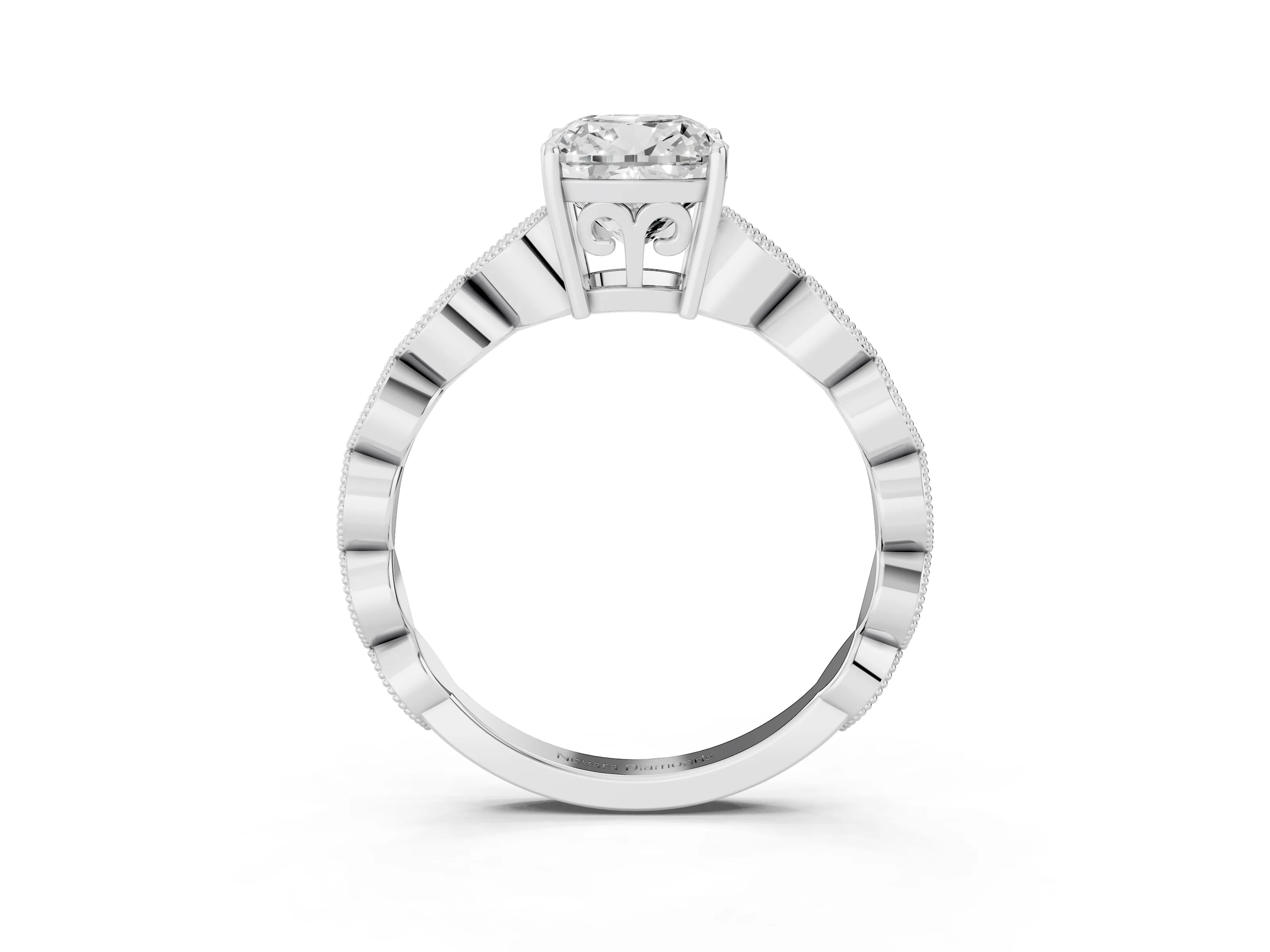 Cushion Cut Diamond Solitaire Ring Set in Silver with Infinity Twist Pavé Band