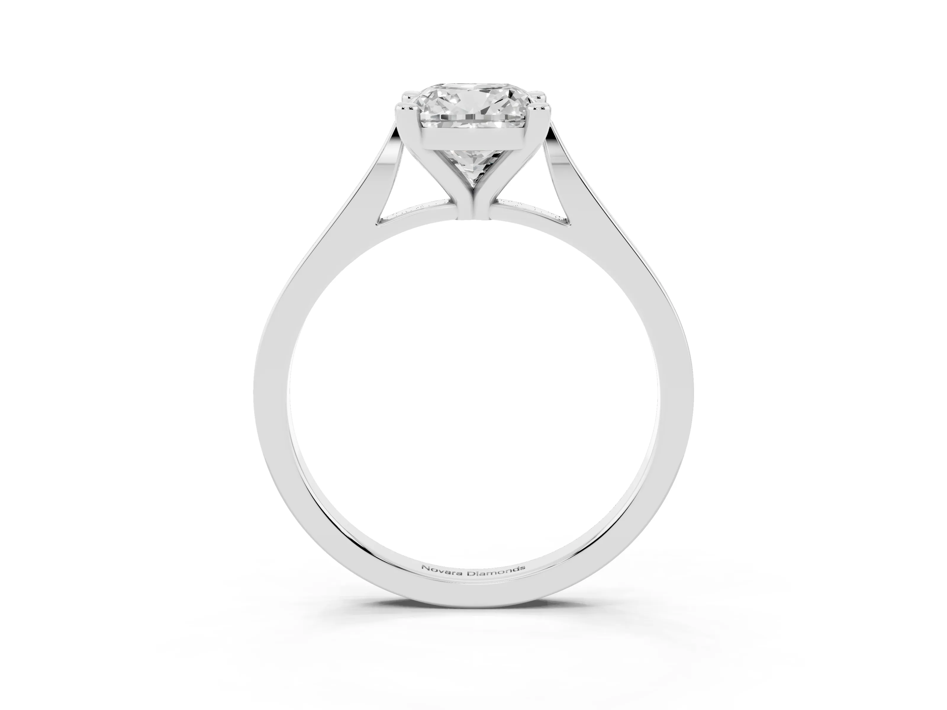 Cushion Cut Diamond Solitaire Ring Set in Silver with Prong Setting and Tapered Band