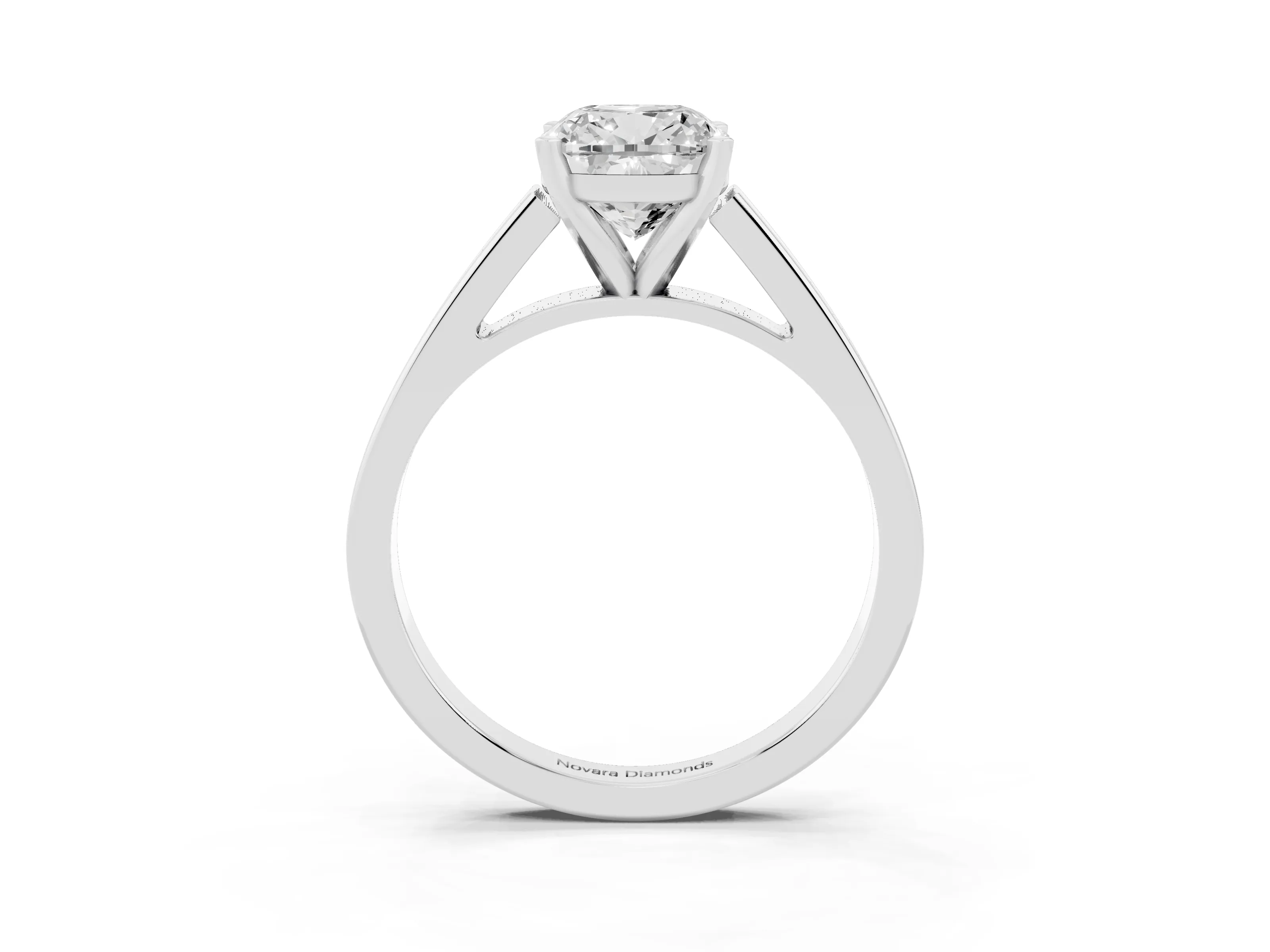 Cushion Cut Diamond Solitaire Engagement Ring Set in White gold with Prong Setting and Tapered Band