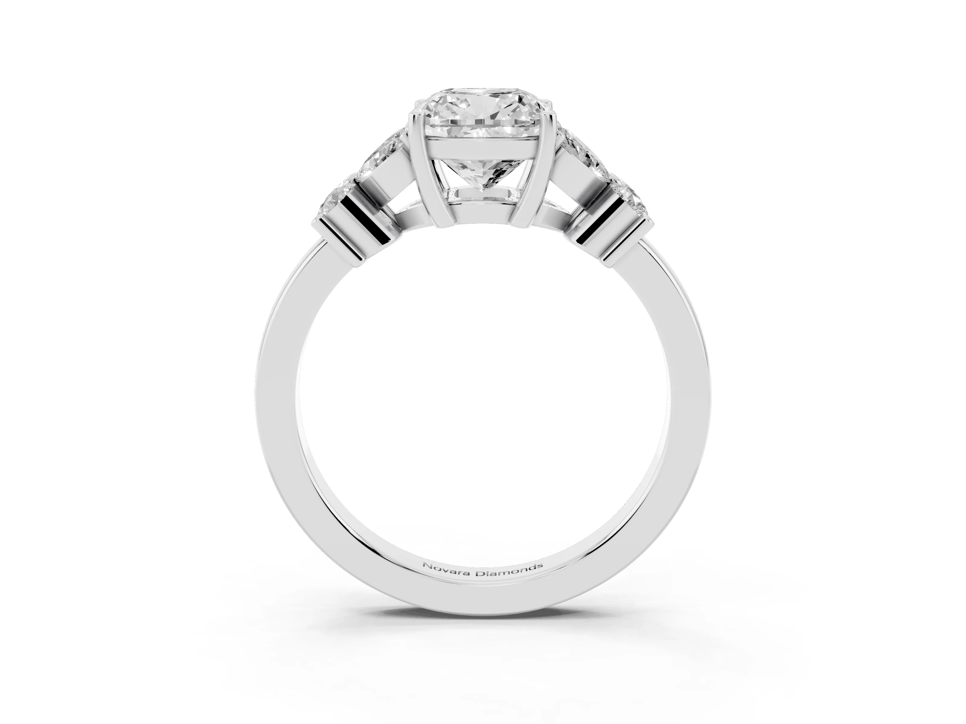 Cushion Cut Diamond Floral Cluster Ring Set in White gold with Marquise Petals and Prong Setting