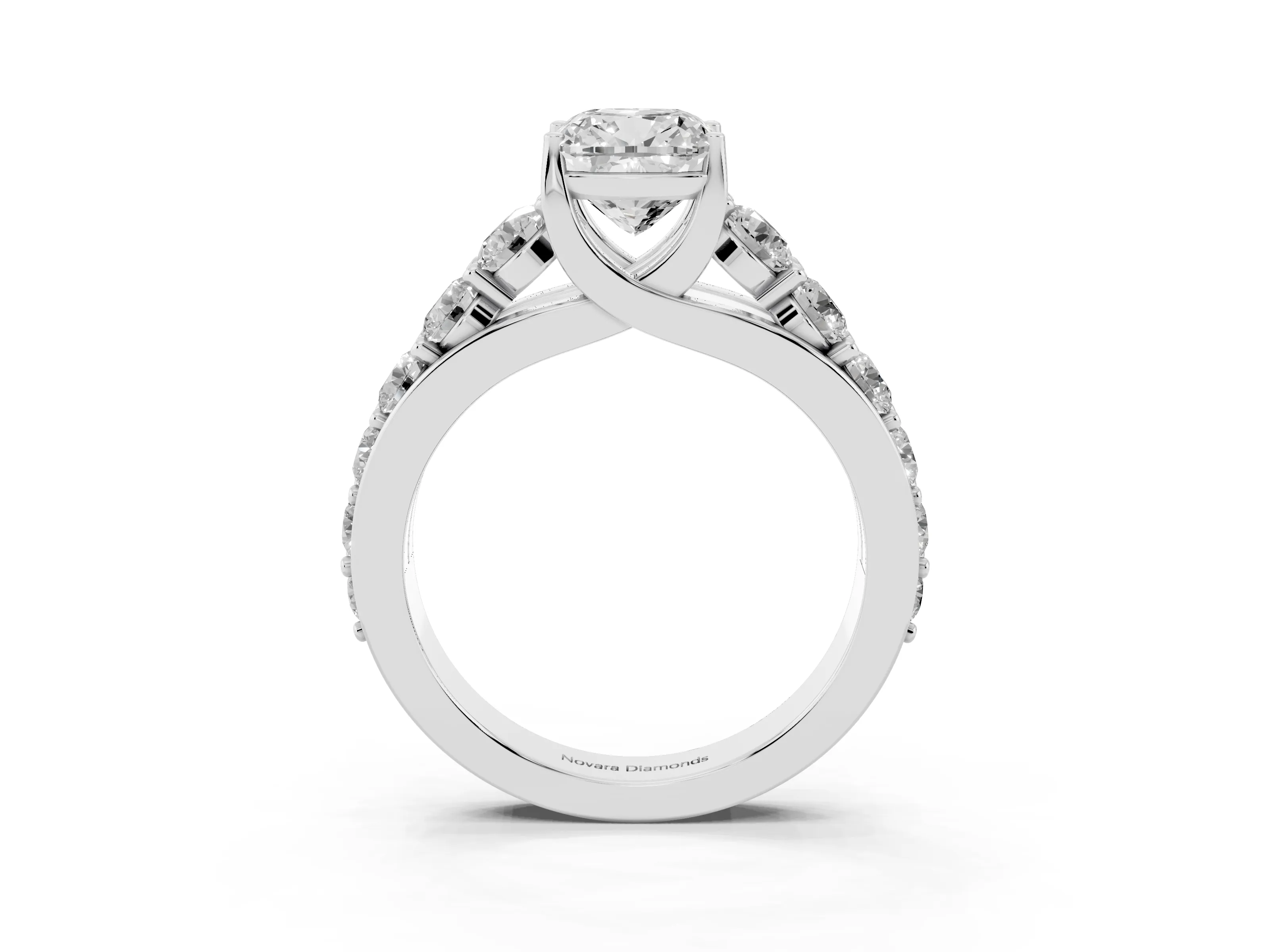 Cushion Cut Diamond Pavé Engagement Ring Set in Platinum with Prong Setting