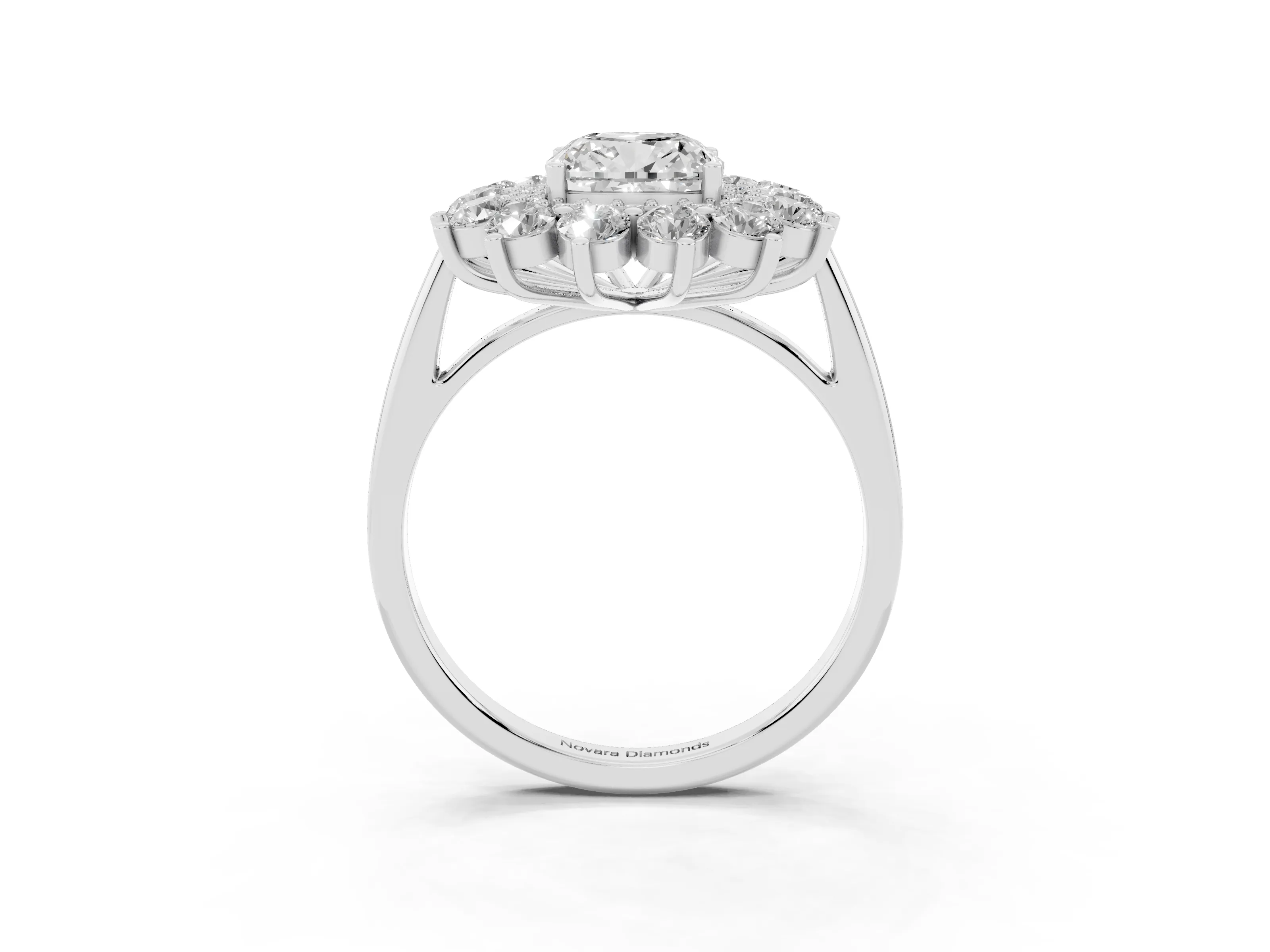 Cushion Cut Diamond Floral Double Halo Ring Set in Silver with Round Petals
