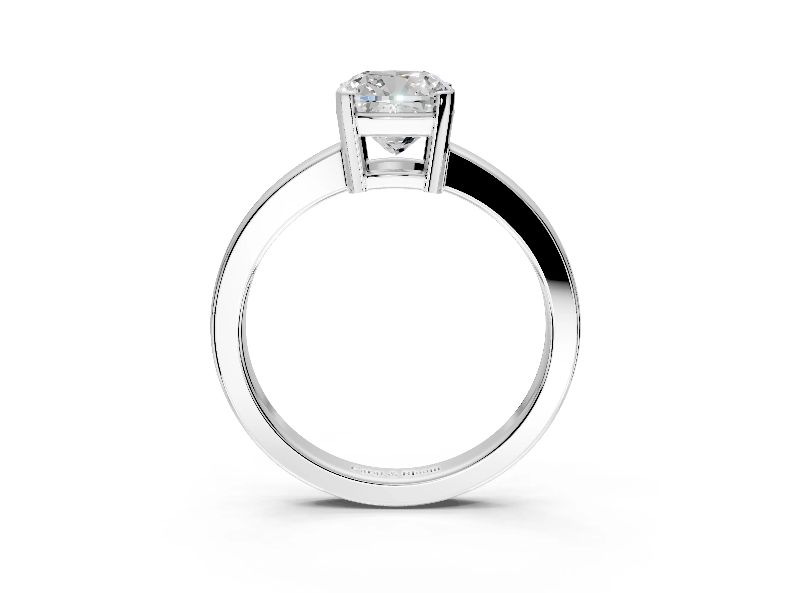 Solitaire Engagement Ring Setting for Cushion Cut Center with Plain Band and Flat Tab Prong Head in White Gold