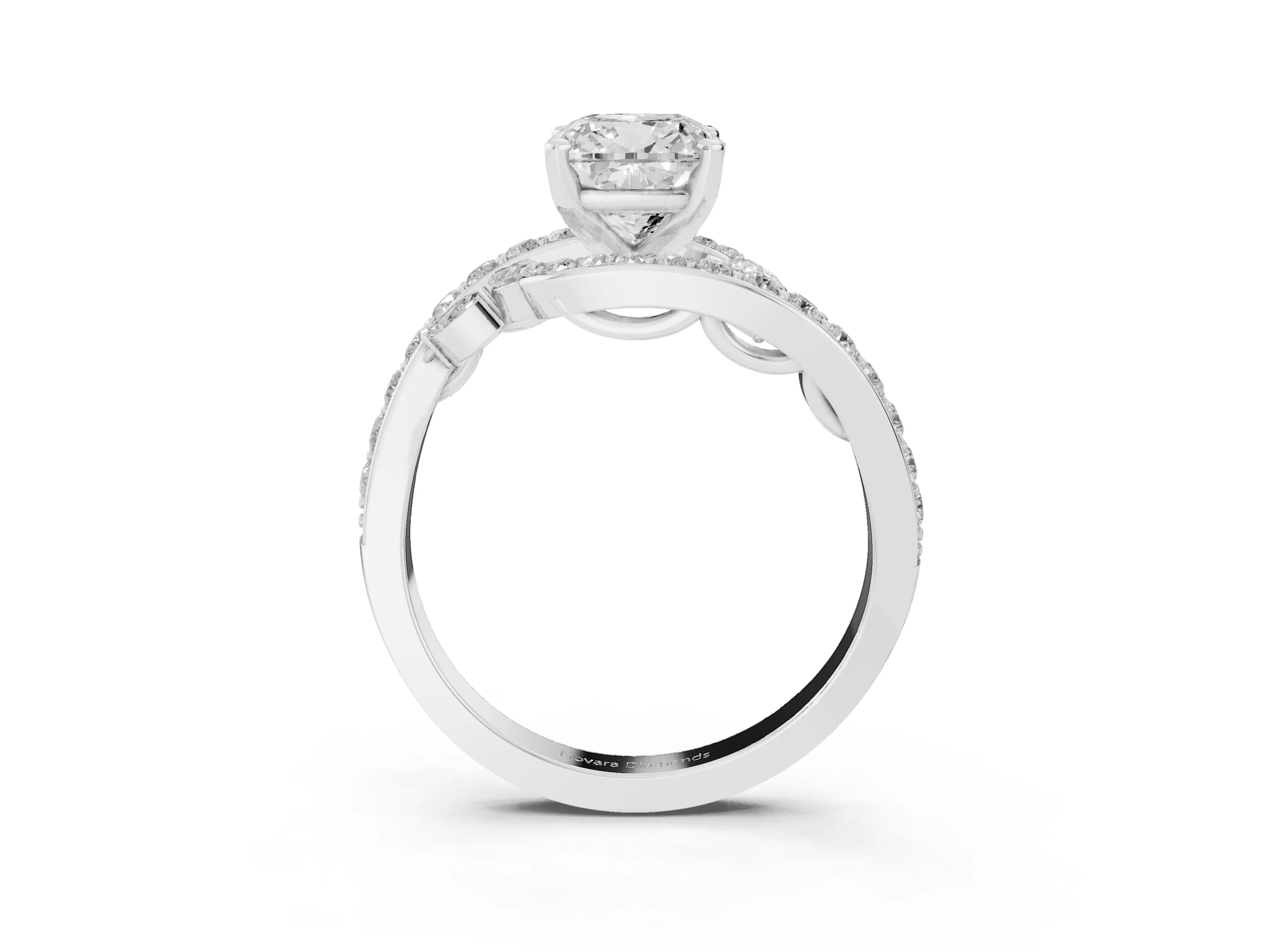 Cushion Cut Diamond Solitaire Ring Set in Silver with Filigree Band and Prong Setting