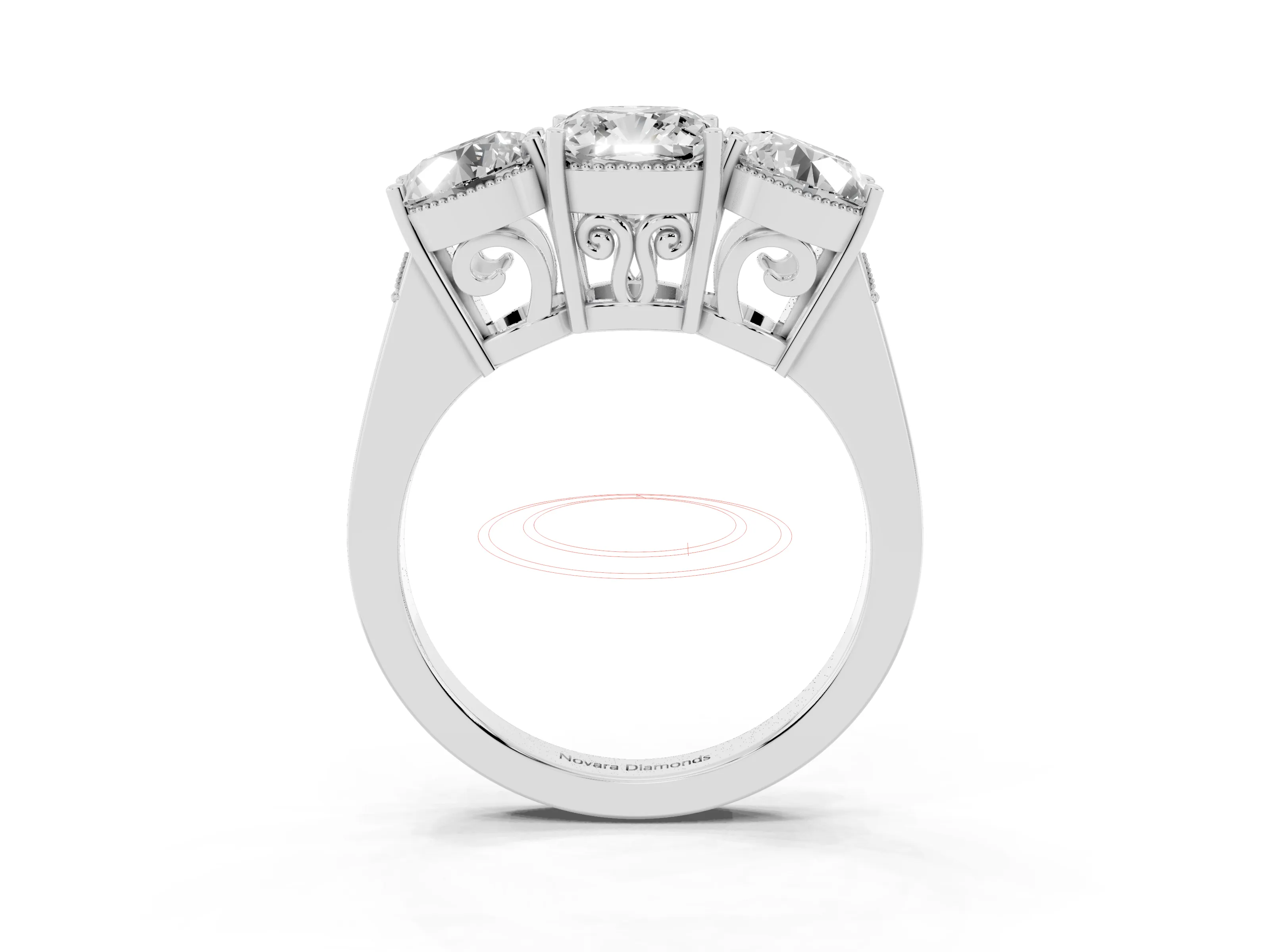 Cushion Cut Diamond Three-Stone Engagement Ring Set in White gold with Polished Band