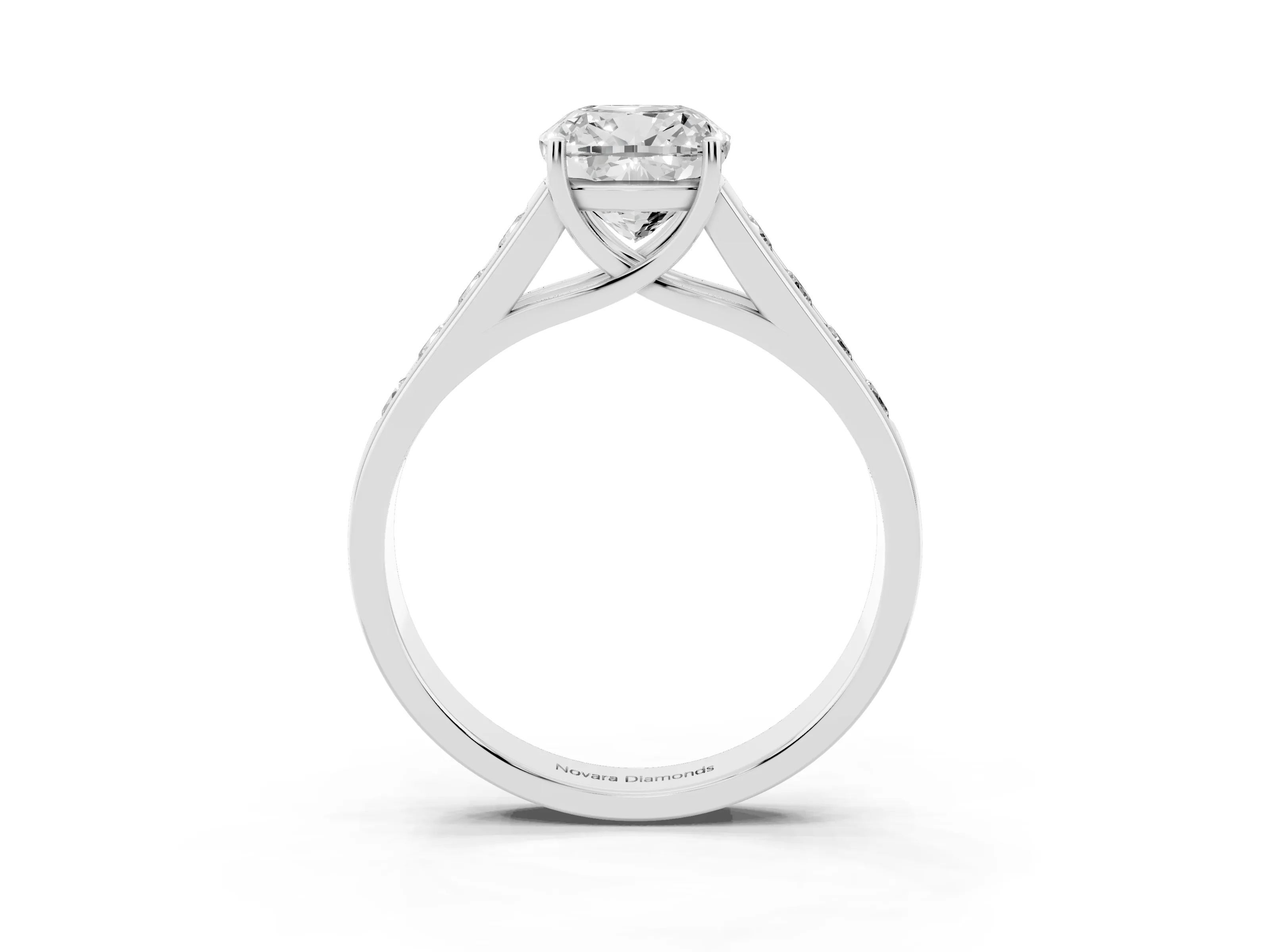 Cushion Cut Diamond Brilliant Channel-Set Solitaire Ring Set in Platinum with Prong Setting
