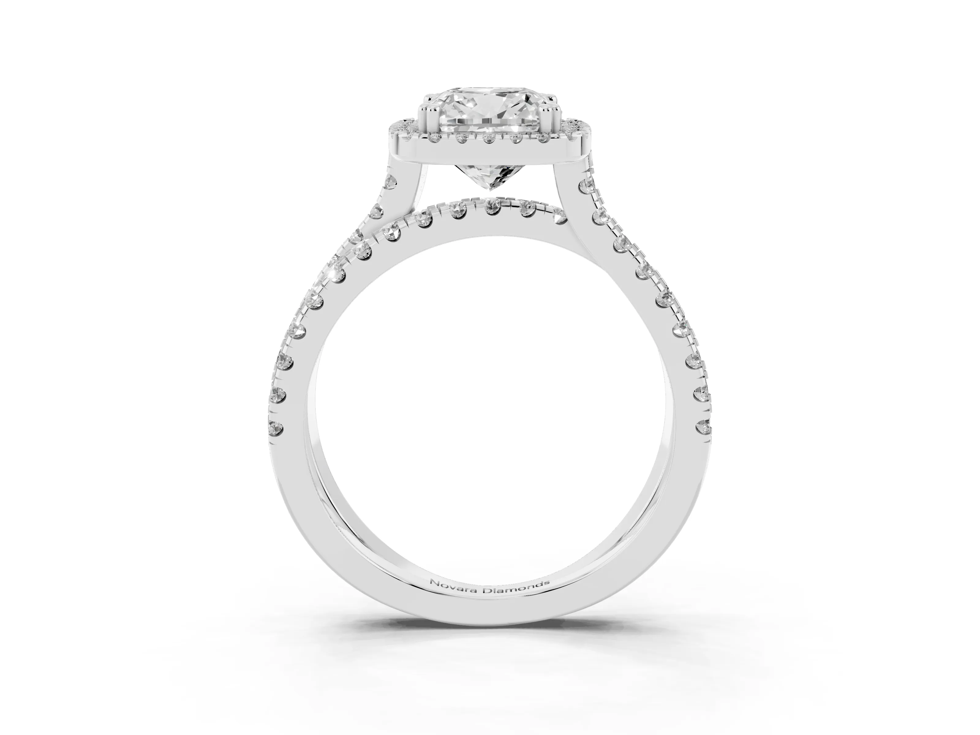Cushion Cut Diamond Halo Split Shank Ring Set in Platinum with Pavé Setting