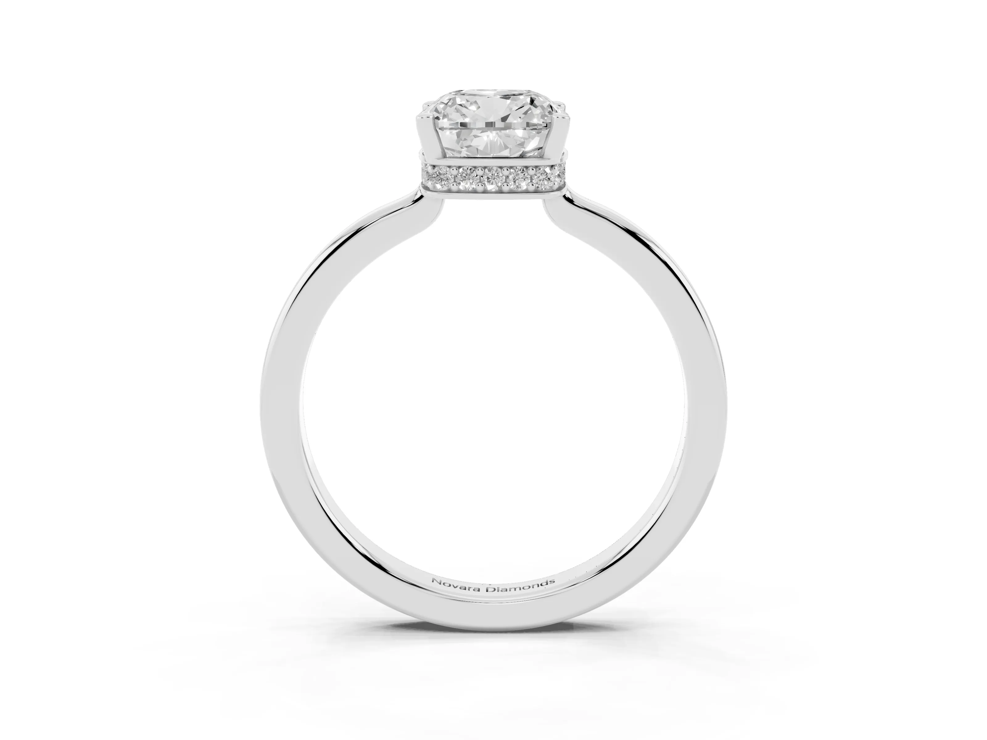 Cushion Cut Diamond Solitaire Engagement Ring Set in White gold with Prong Setting on a Plain Band