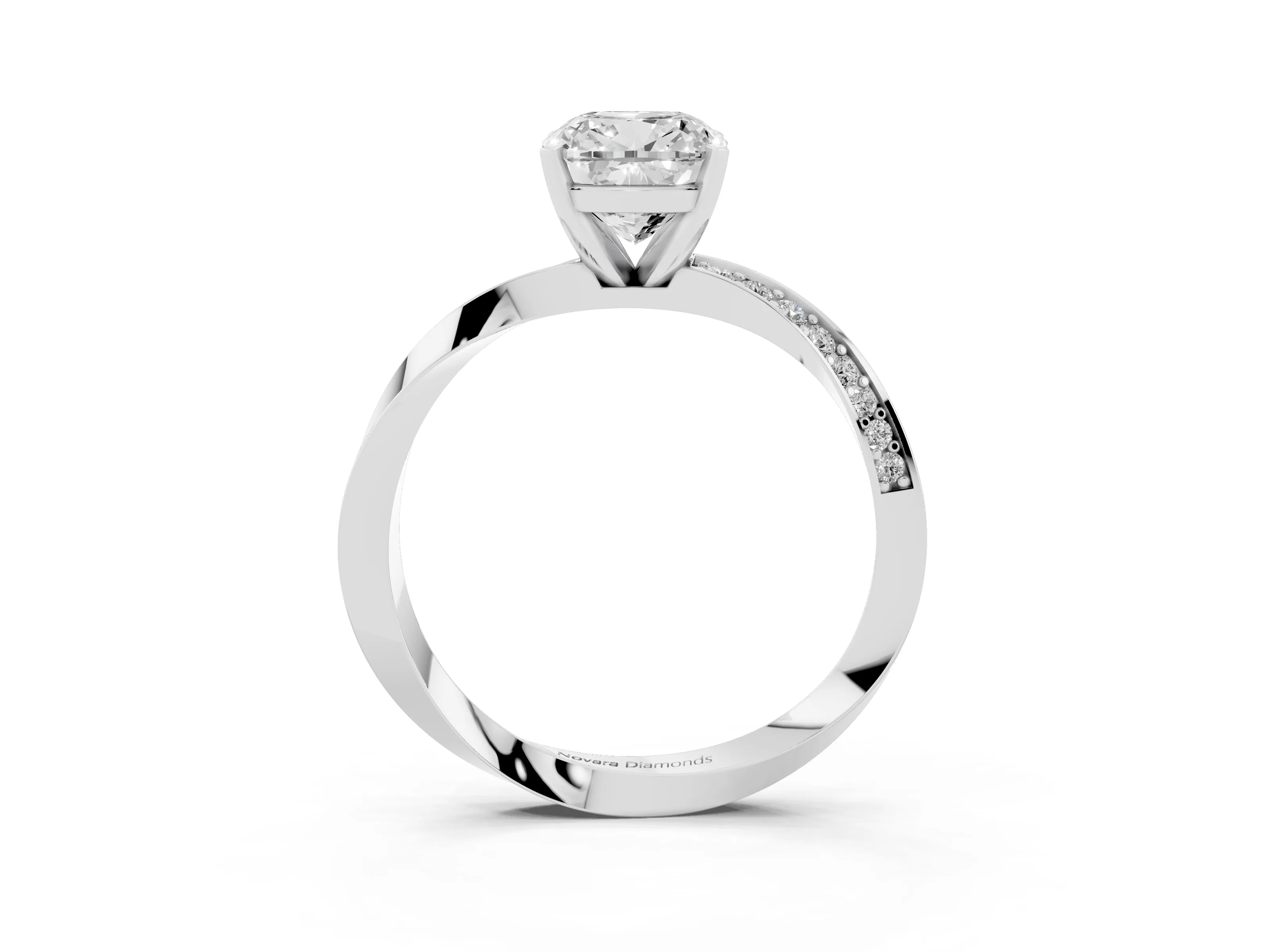 Cushion Cut Diamond Engagement Ring Set in White gold with Side Stone Accents and Prong Setting