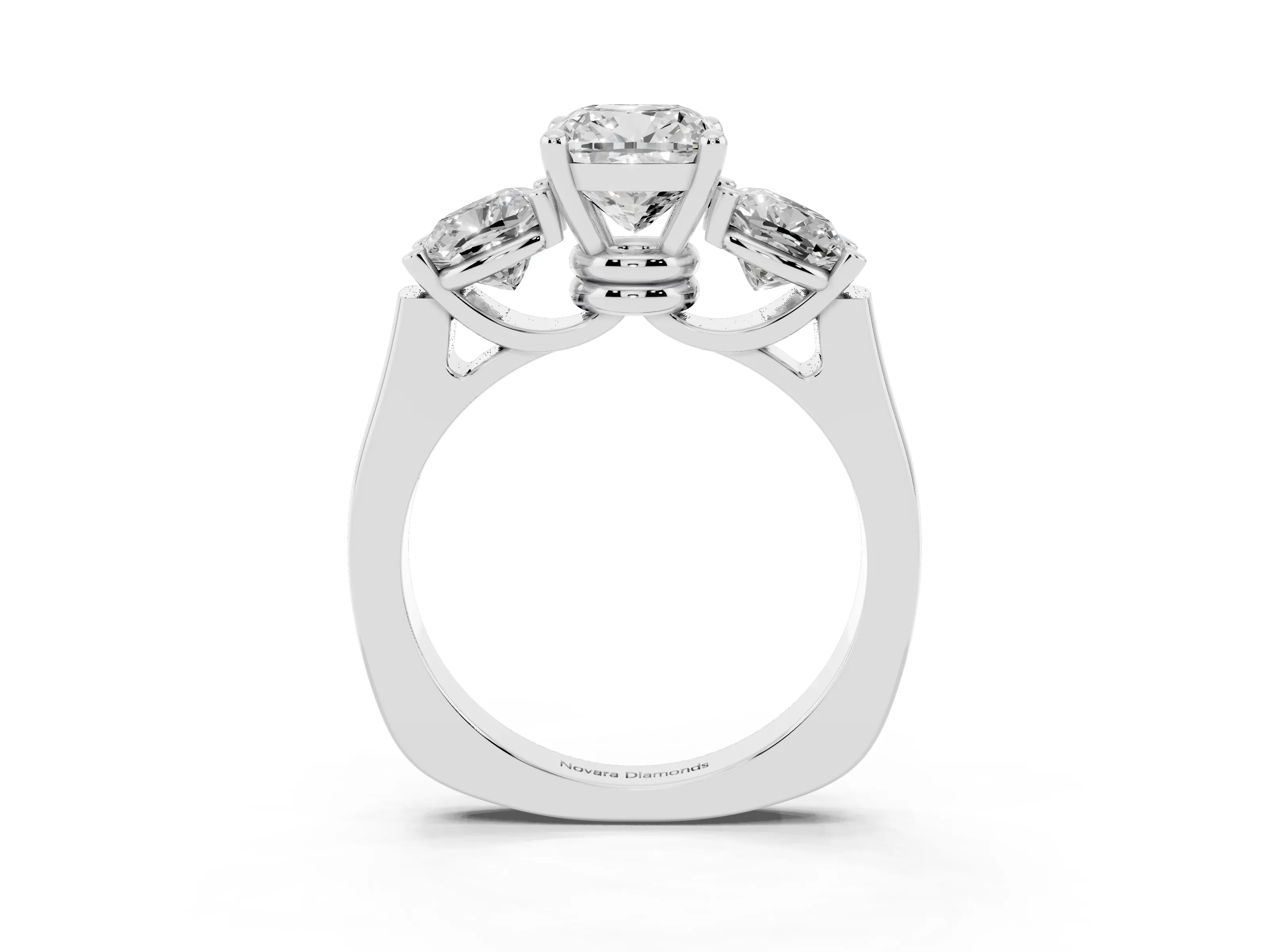 Cushion Cut Diamond Three-Stone Trellis Ring Set in Silver with Comfort Fit Band